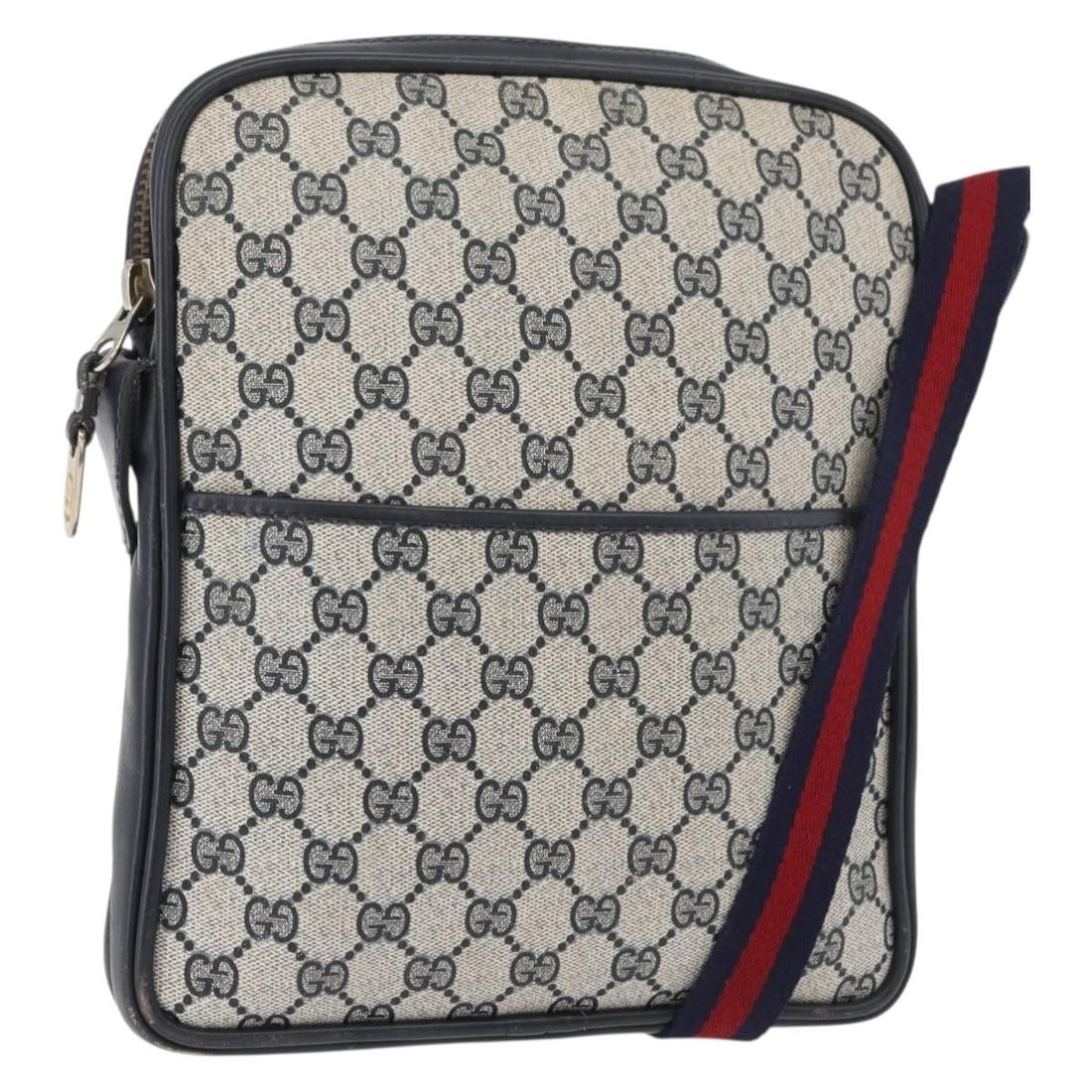 Gucci Sherry Line GG Supreme PVC Leather Shoulder Bag Navy Gold: Gucci Sherry Line GG Supreme PVC Leather Shoulder Bag Navy Gold Gucci GG Supreme Sherry Line shoulder bag in navy PVC leather and GG canvas with gold-tone accents. Made in Italy, this women's shoulder