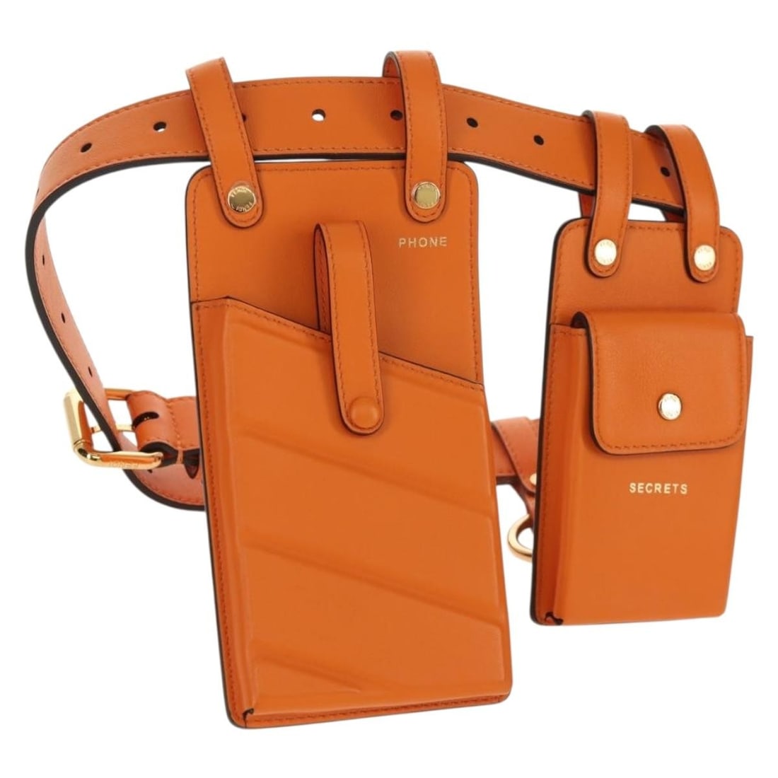 FENDI Leather Womens Belt Orange Gold Tone Made in Italy: FENDI Leather Womens Belt Orange Gold Tone Made in Italy Orange leather belt with gold-tone accents from Fendi. Made in Italy, this women's accessory includes a dust bag. Condition is AB / very good, 