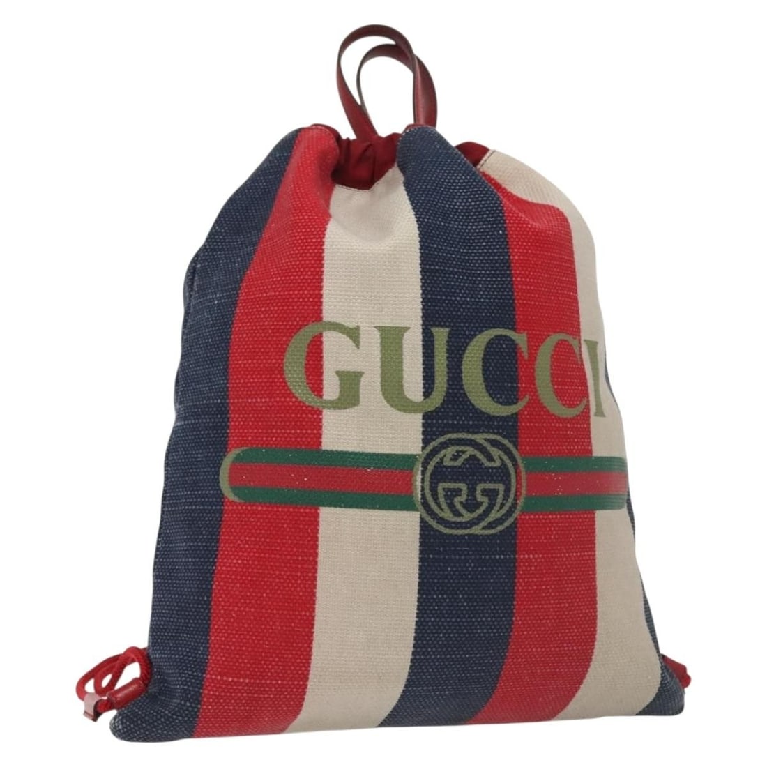Gucci 473872 Canvas Backpack in Blue and Red: Gucci 473872 Canvas Backpack in Blue and Red Gucci women's backpack made from canvas in a blue and red colorway. Made in Italy, this style is identified by product line 473872 and serial no. 473872 52