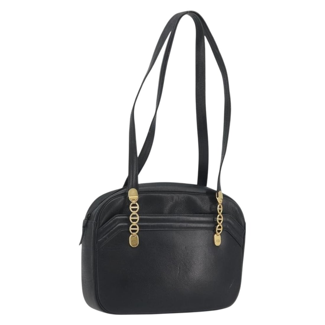 Christian Dior black leather tote bag gold tone France: Christian Dior black leather tote bag gold tone France Authentic Christian Dior tote bag in black leather with gold-tone accents. This women's bag was made in France and features a structured tote sil