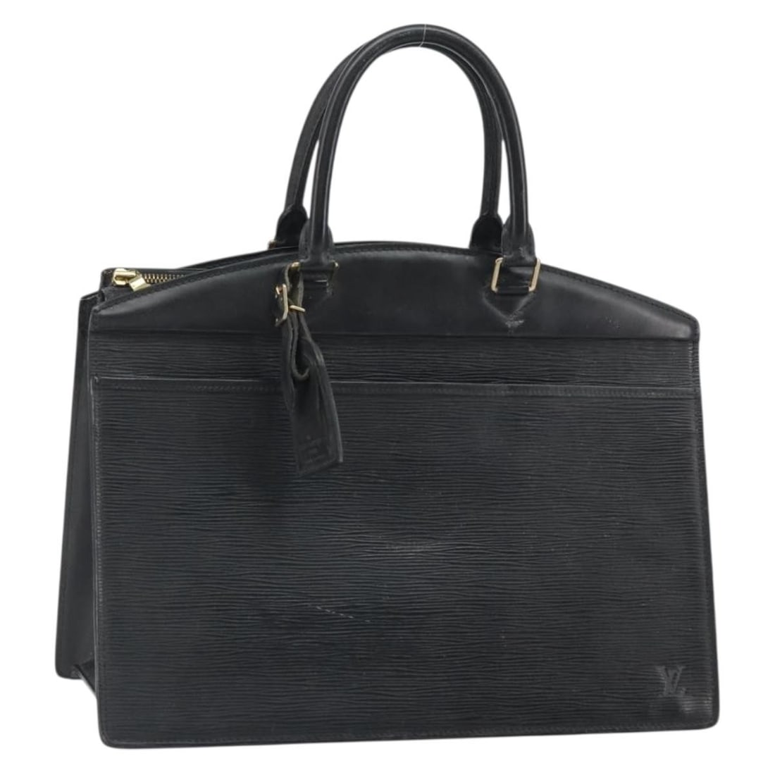 Louis Vuitton Riviera Epi Leather Noir Black Handbag M48182 with Name Tag: Louis Vuitton Riviera Epi Leather Noir Black Handbag M48182 with Name Tag This Louis Vuitton Epi Riviera handbag in Noir (black) features durable Epi leather construction and is designed with a spacio