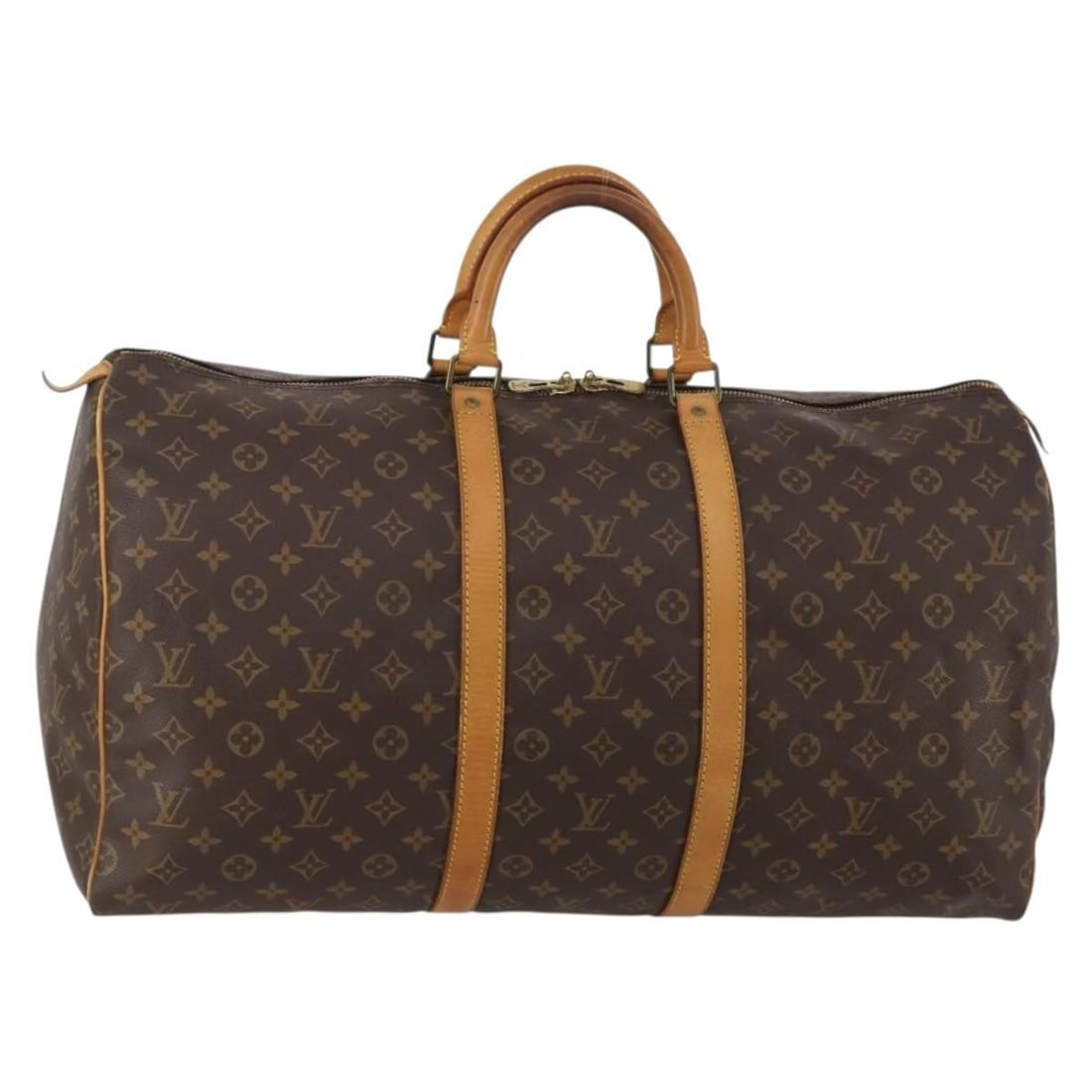 Louis Vuitton Keepall Unisex Brown Canvas Travel Bag: Louis Vuitton Keepall Unisex Brown Canvas Travel Bag Louis Vuitton Keepall Monogram travel bag in brown canvas with leather trim. This unisex piece is made in France and remains a practical classic, w