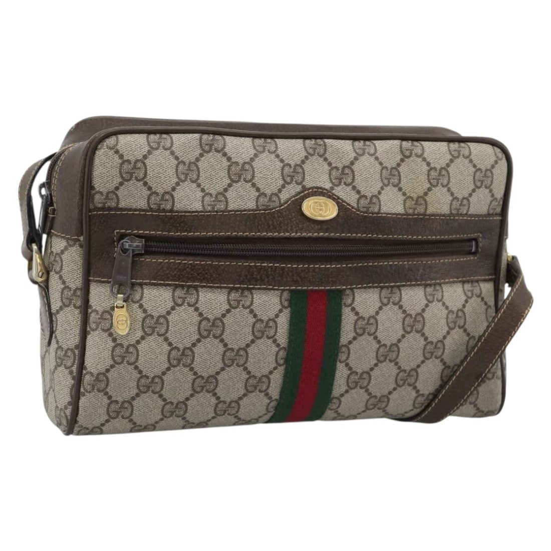 Gucci Sherry Line GG Supreme Beige PVC Leather Shoulder Bag: Gucci Sherry Line GG Supreme Beige PVC Leather Shoulder Bag Vintage Gucci GG Supreme Web Sherry Line shoulder bag in beige PVC leather with gold-tone accents. This women's shoulder bag was made in Ita