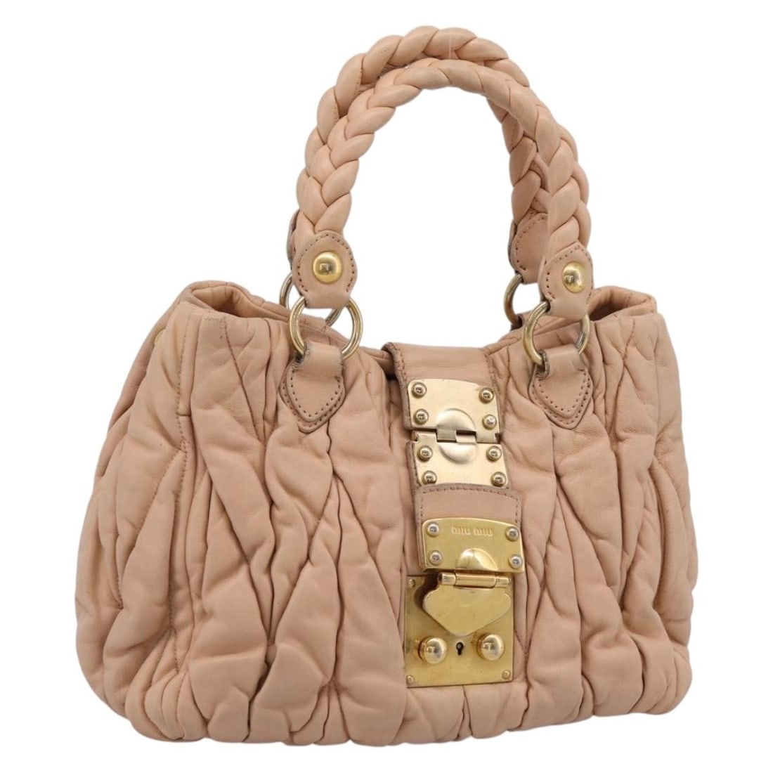 Miu Miu matelasse leather handbag beige gold tone: Miu Miu matelasse leather handbag beige gold tone Miu Miu matelasse handbag in beige and gold leather. This women's handbag is made in Turkey and includes only the item shown in the photo; item box an