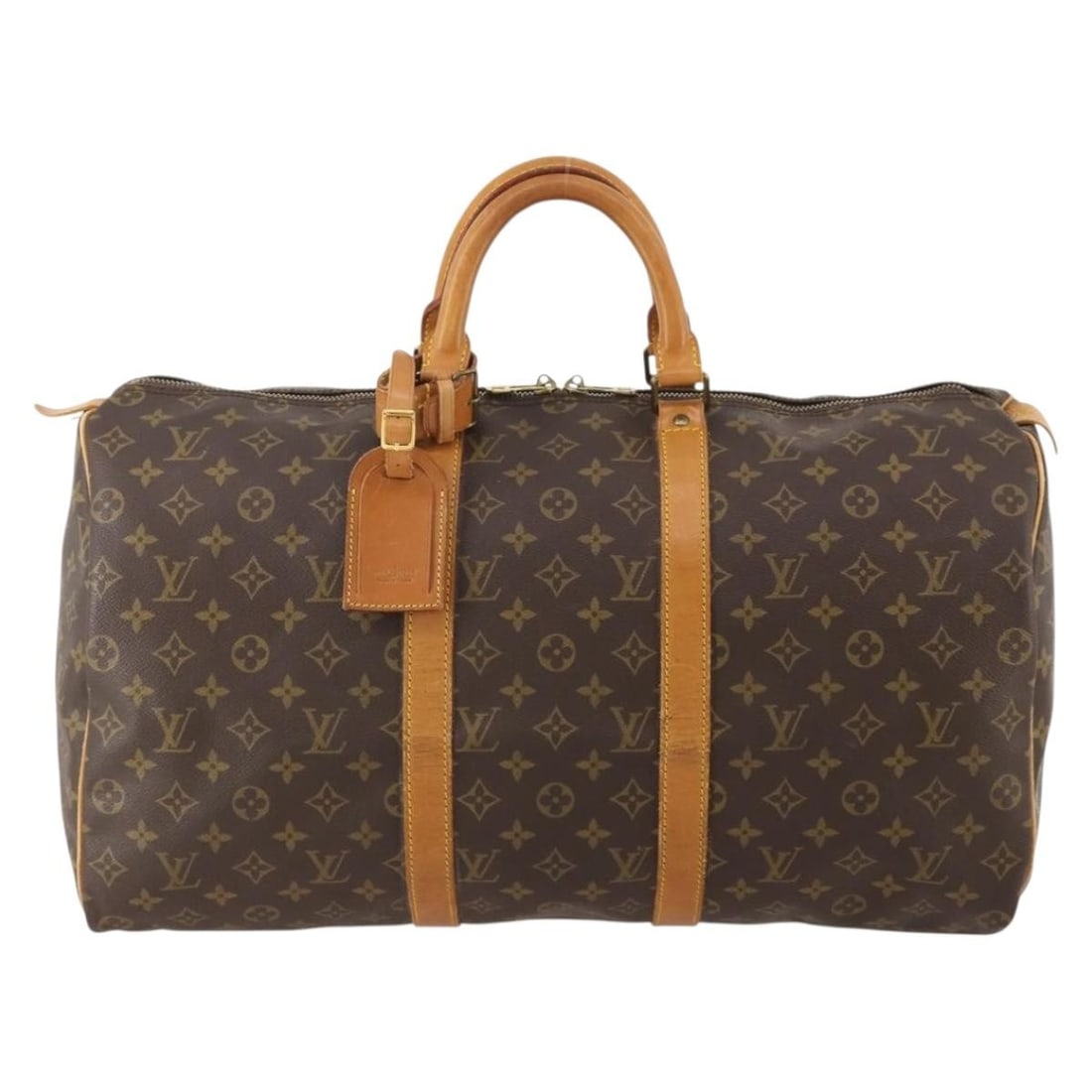 Louis Vuitton Keepall Unisex Brown Canvas Travel Bag: Louis Vuitton Keepall Unisex Brown Canvas Travel Bag Louis Vuitton Keepall in Monogram canvas with a unisex design and brown colorway. This piece is made in France and shows fair overall condition wit