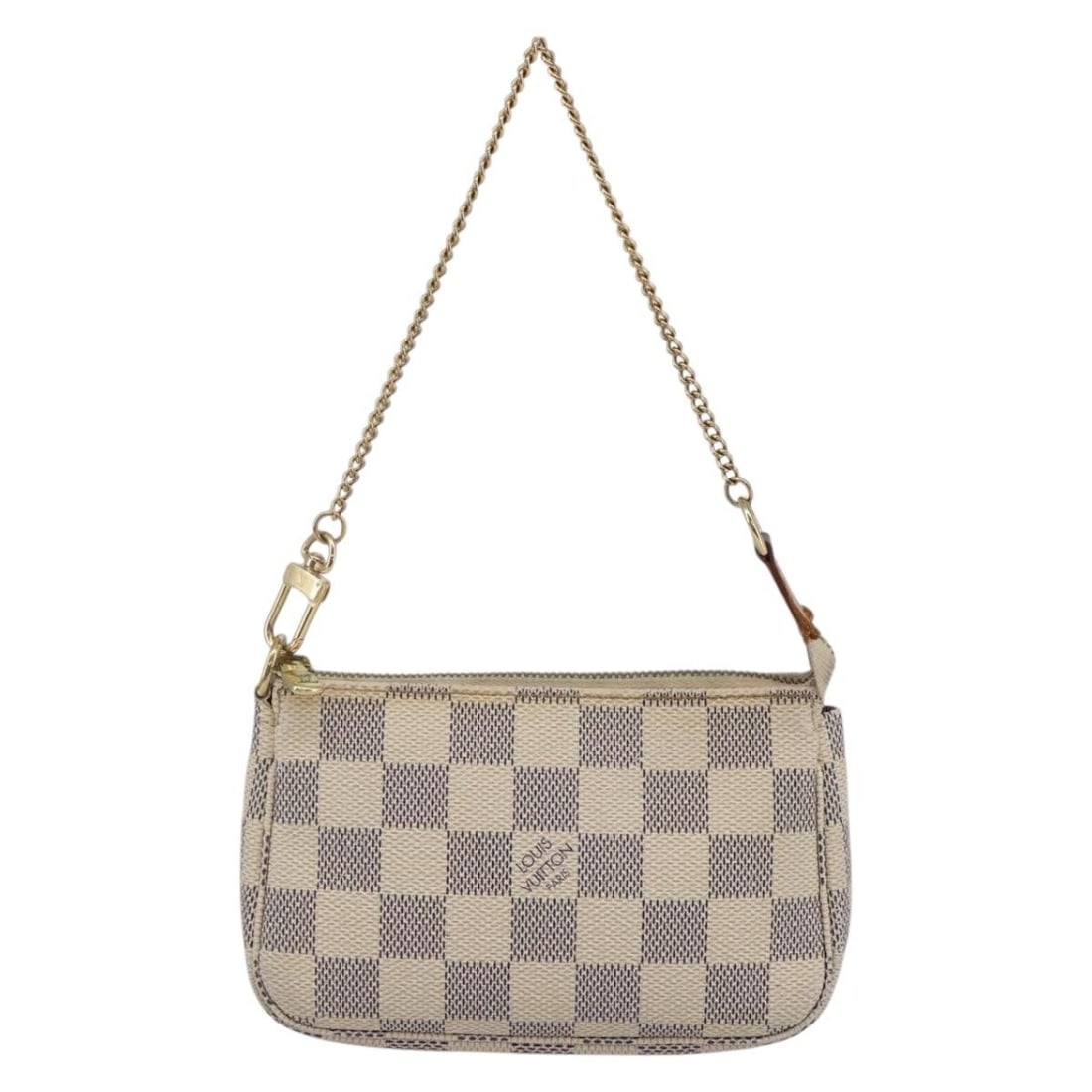 Louis Vuitton Mini Pochette canvas pouch beige: Louis Vuitton Mini Pochette canvas pouch beige Louis Vuitton Mini Pochette in beige canvas with leather trim and hardware. This compact accessory pouch is made in France and shows fair overall conditi