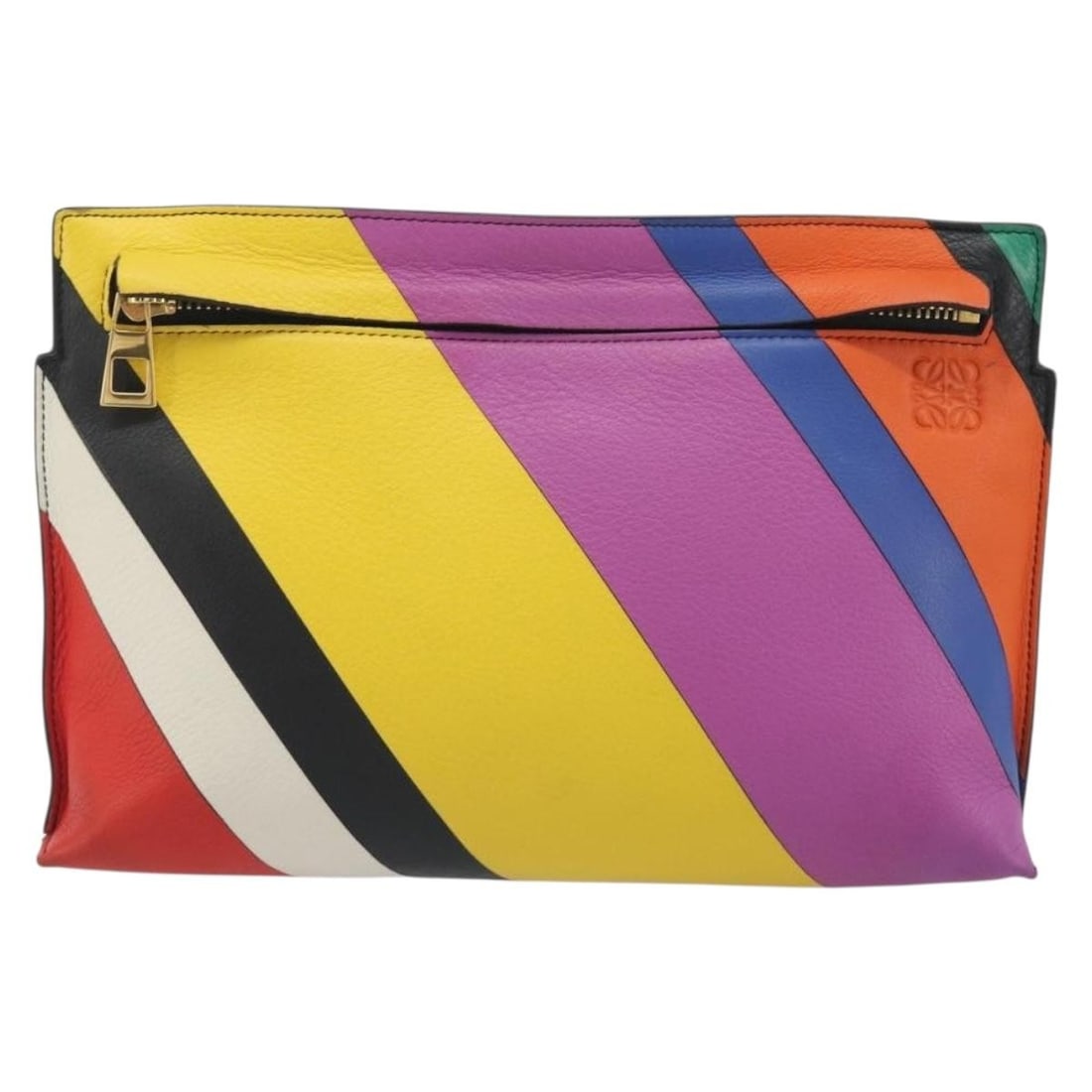 Loewe T Messenger Unisex Multicolour Leather Bag: Loewe T Messenger Unisex Multicolour Leather Bag Loewe T Messenger bag in multicolour leather with a unisex design. This piece is in good condition, showing light wear to the exterior including slight