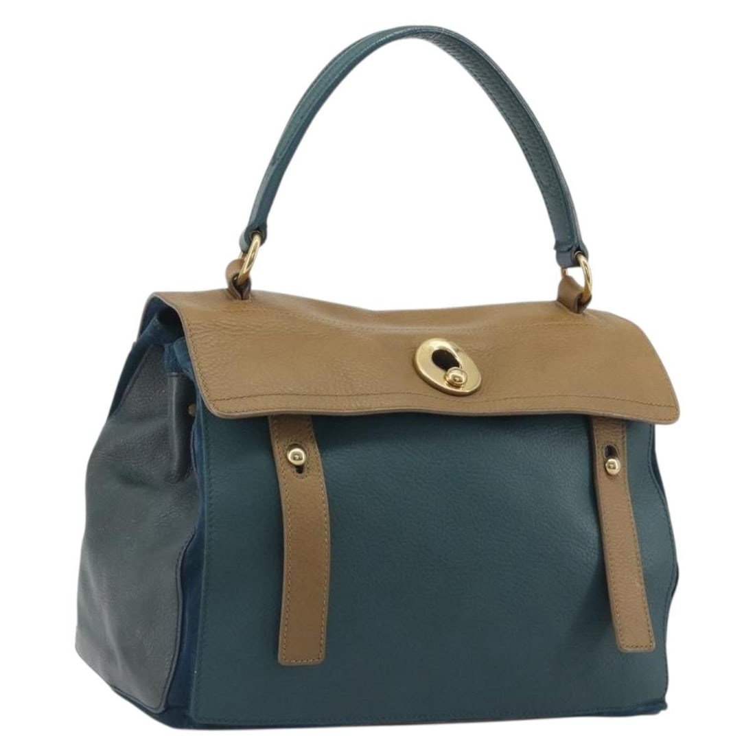 Saint Laurent 197149 Leather Hand Bag Navy Beige Italy: Saint Laurent 197149 Leather Hand Bag Navy Beige Italy Saint Laurent women's leather handbag in navy and beige. This made-in-Italy bag is offered without the original box or dust bag; only the item sh