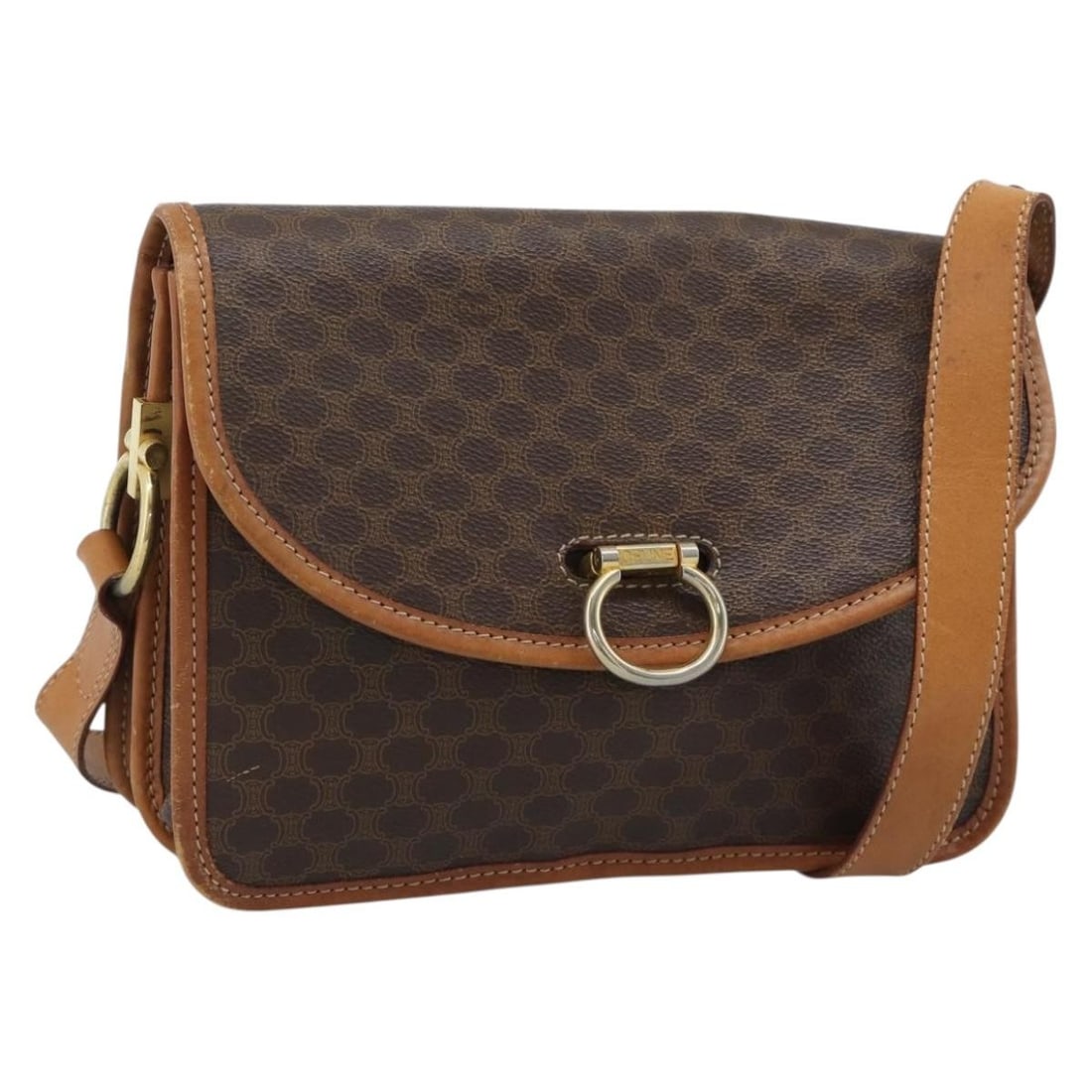 CELINE Macadam PVC Leather Brown Shoulder Bag Gold Tone Italy: CELINE Macadam PVC Leather Brown Shoulder Bag Gold Tone Italy Celine Macadam shoulder bag in brown PVC leather and Macadam canvas with gold-tone accents. This women's shoulder bag is made in Italy and