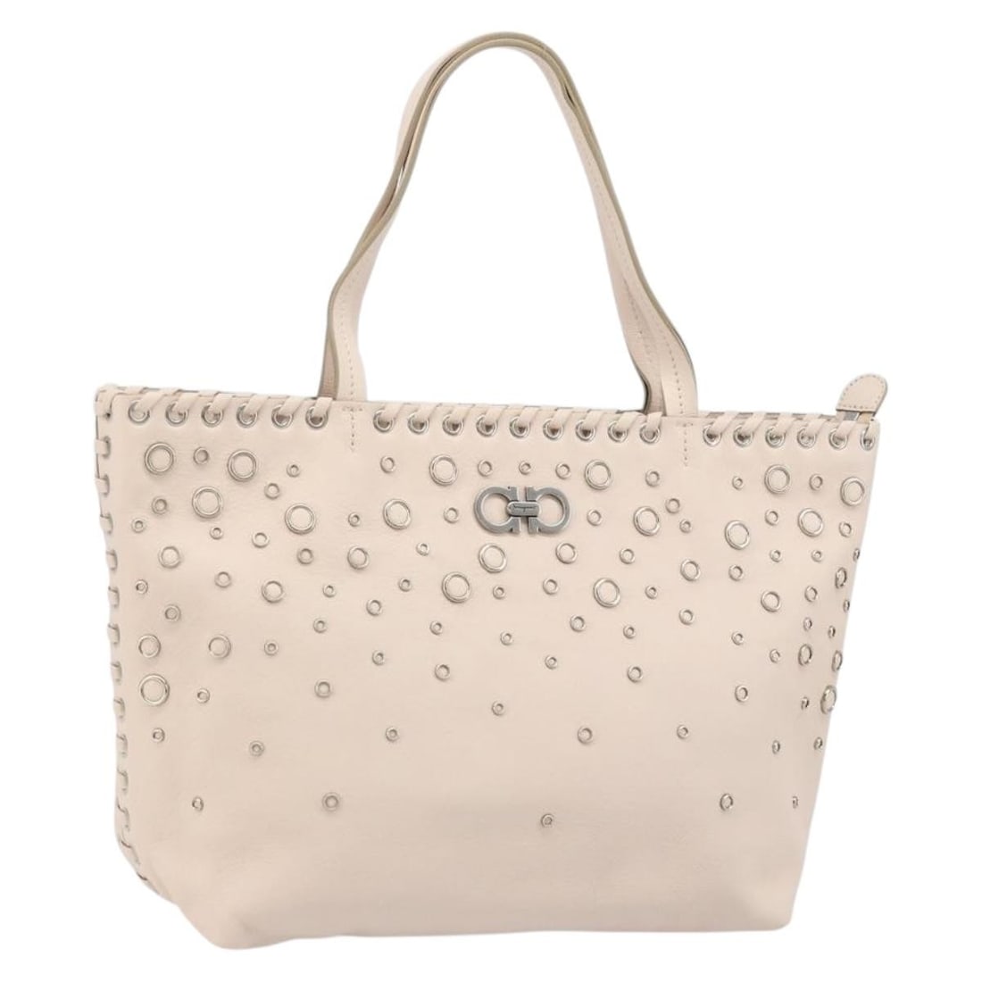 Salvatore Ferragamo Gancini Pink Leather Handbag with Silver Accents: Salvatore Ferragamo Gancini Pink Leather Handbag with Silver Accents This Salvatore Ferragamo Gancini handbag features a pink leather exterior with silver-tone accents, designed for women. Made in Ita