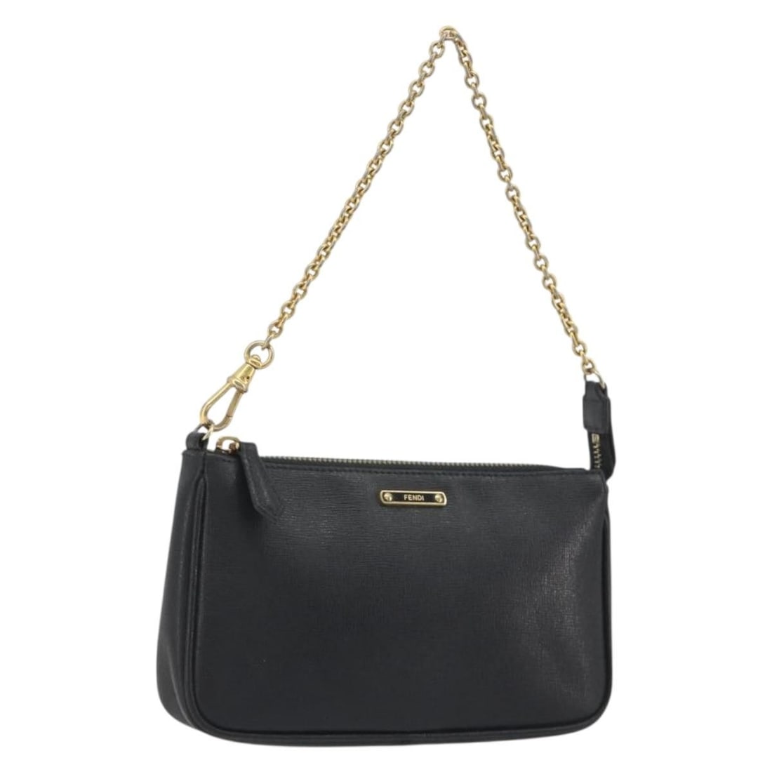 FENDI 8M0271 Black Leather Accessory Pouch Gold Tone: FENDI 8M0271 Black Leather Accessory Pouch Gold Tone Fendi accessory pouch in black leather with gold-tone accents. Made in Italy, this women's pouch features a compact silhouette and shows heavy sign
