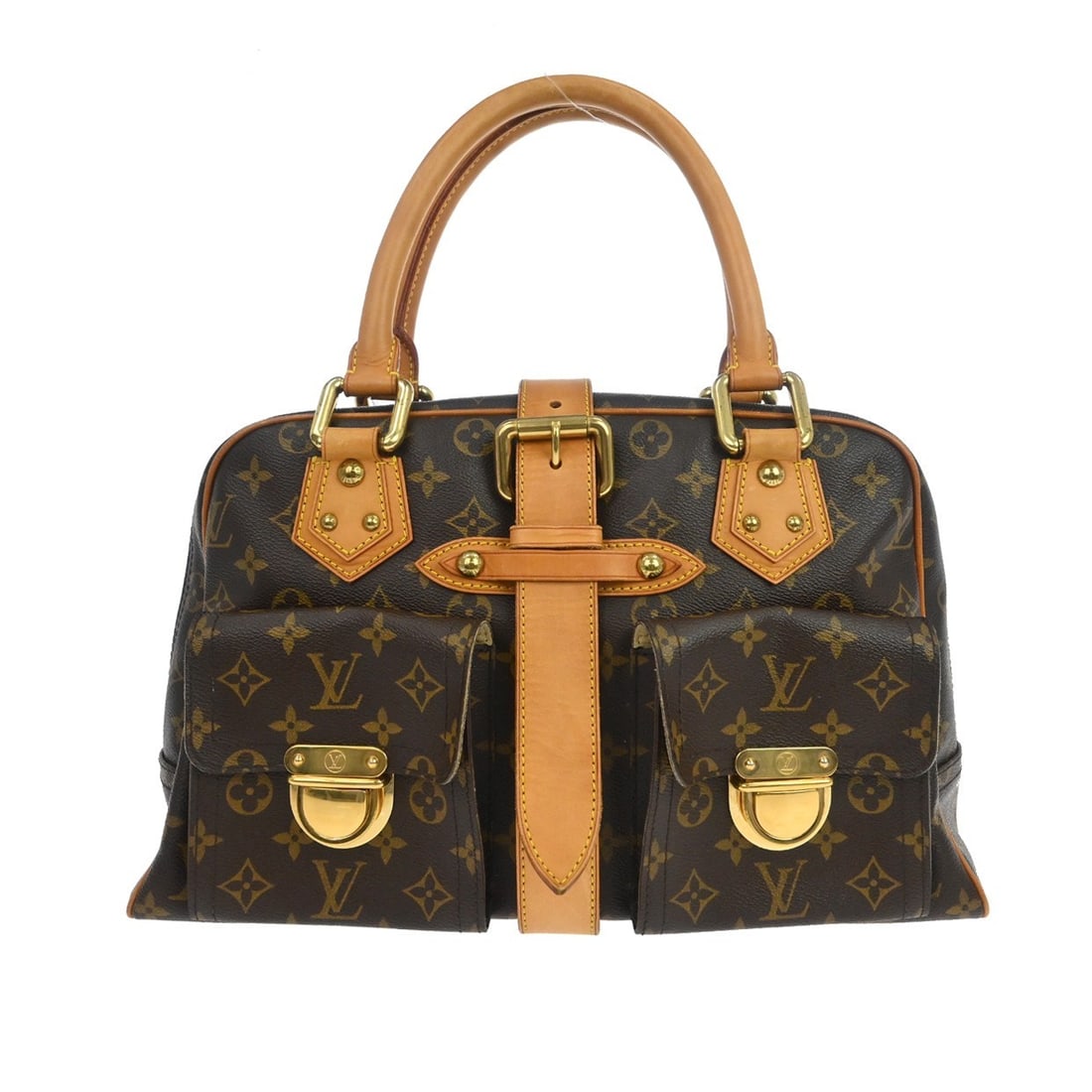 Louis Vuitton Manhattan GM Monogram Canvas Hand Bag M40025: Louis Vuitton Manhattan GM Monogram Canvas Hand Bag M40025 Vintage Louis Vuitton Manhattan GM handbag in brown Monogram canvas and leather with double handles, zip closure, and multiple pockets. The b
