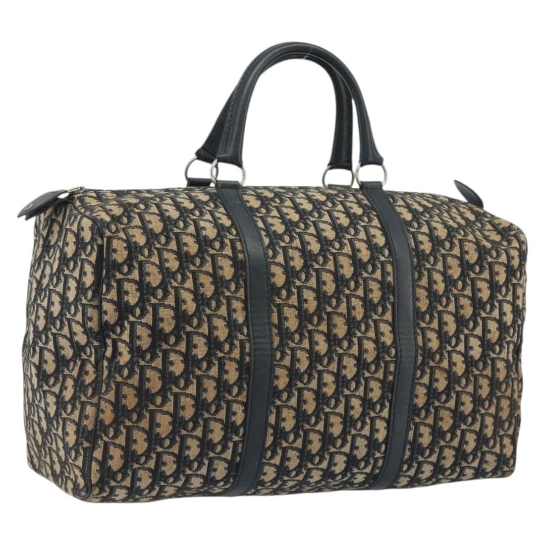 Christian Dior Boston Bag in Navy Silver Trotter Canvas: Christian Dior Boston Bag in Navy Silver Trotter Canvas Authentic Christian Dior Boston bag in navy and silver Trotter canvas, made in France. This women's bag is offered without the original box or d