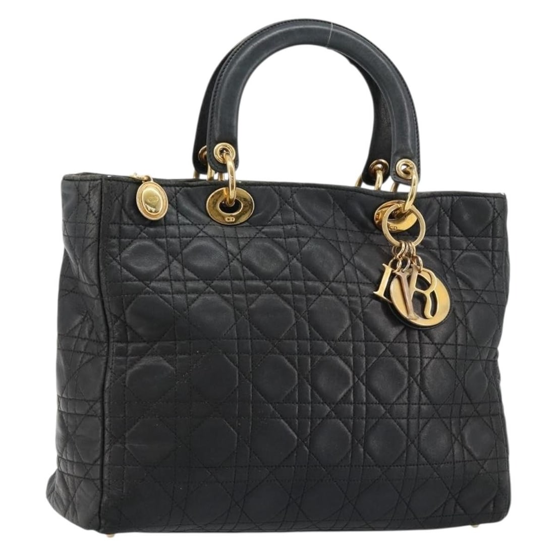 Christian Dior Lady Dior Cannage Lambskin Handbag Black Gold Charm: Christian Dior Lady Dior Cannage Lambskin Handbag Black Gold Charm This Christian Dior Lady Dior Canage handbag is crafted from lamb skin in black and gold. It comes with a charm accessory and was mad