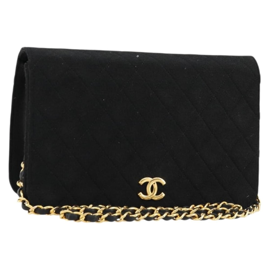 Chanel Black Gold Cotton Matelasse Shoulder Bag: Chanel Black Gold Cotton Matelasse Shoulder Bag This CHANEL Matelasse chain shoulder bag is crafted from black cotton with gold-tone accents and features the iconic CC logo. Designed for women, it off