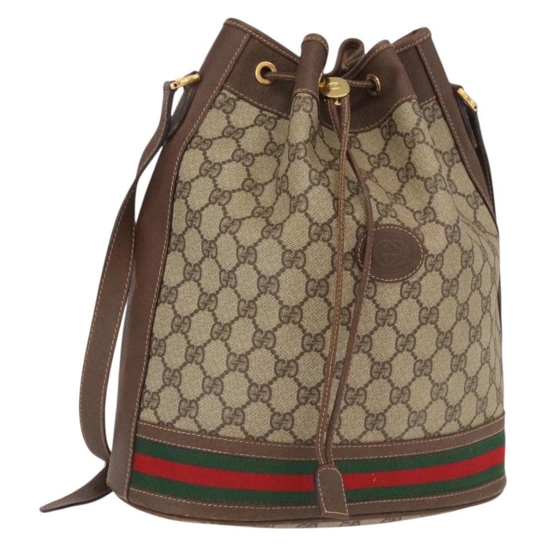 Gucci 001 090 0933 GG Supreme Web Shoulder Bag Beige Gold: Gucci 001 090 0933 GG Supreme Web Shoulder Bag Beige Gold Vintage Gucci shoulder bag from the GG Supreme Web Sherry Line in beige and gold. Made in Italy, this women's bag is crafted from PVC leather 