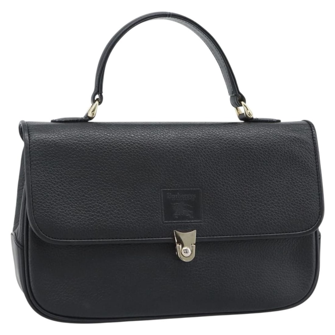 Burberrys Black Leather Handbag with Gold Tone Hardware: Burberrys Black Leather Handbag with Gold Tone Hardware Burberrys women's leather handbag in black with gold tone accents. This Italy-made handbag has a heavily used condition with visible wear throug