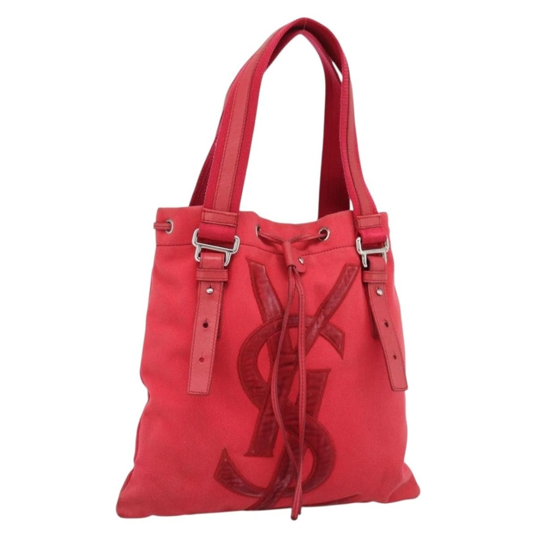 Canvas Tote Bag by Saint Laurent in Pink Silver BA13528A: Canvas Tote Bag by Saint Laurent in Pink Silver BA13528A Saint Laurent tote bag in pink and silver canvas. The bag measures approximately 29 cm wide by 18 cm high, with a handle drop of approximately 