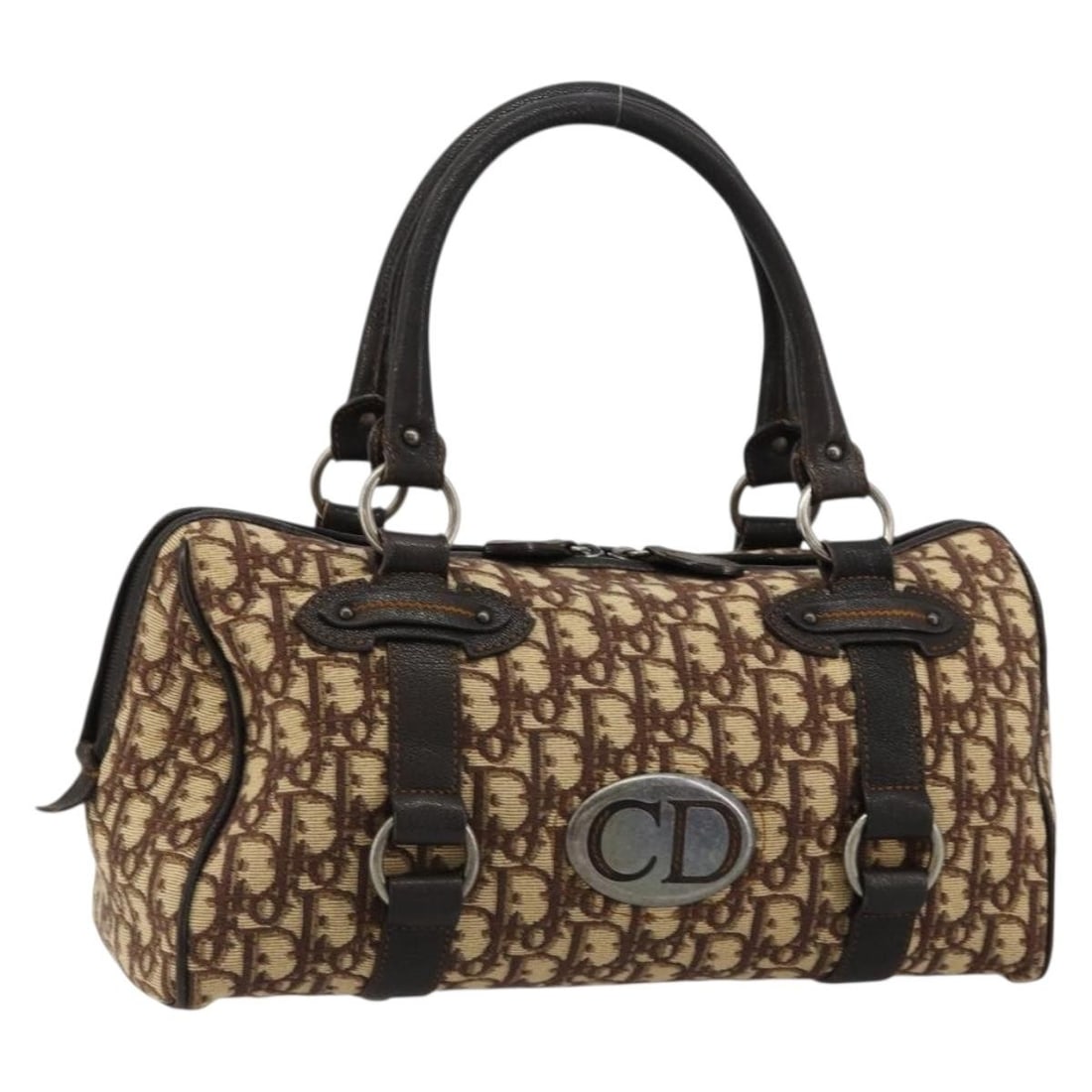 Christian Dior Brown Silver Trotter Canvas Hand Bag with Dust Bag: Christian Dior Brown Silver Trotter Canvas Hand Bag with Dust Bag Christian Dior handbag in brown and silver Trotter canvas with a dust bag included. Made in Italy, this women's bag is a heavily used 