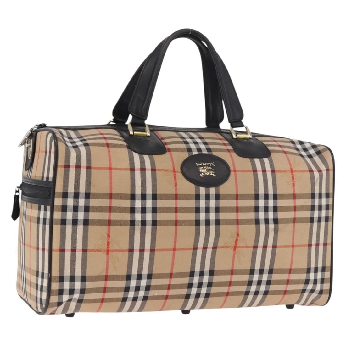Burberrys Boston Bag Nova Check Canvas Beige Gold: Burberrys Boston Bag Nova Check Canvas Beige Gold Burberrys Boston bag in beige and gold canvas with the Nova Check pattern. This women's bag is offered without the original box or dust bag; only the 