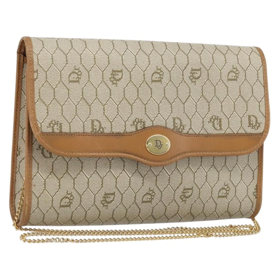 Christian Dior honeycomb canvas shoulder bag beige gold PVC leather: Christian Dior honeycomb canvas shoulder bag beige gold PVC leather Authentic Christian Dior shoulder bag in beige honeycomb canvas with PVC leather trim and a chain shoulder strap. Made in France, th