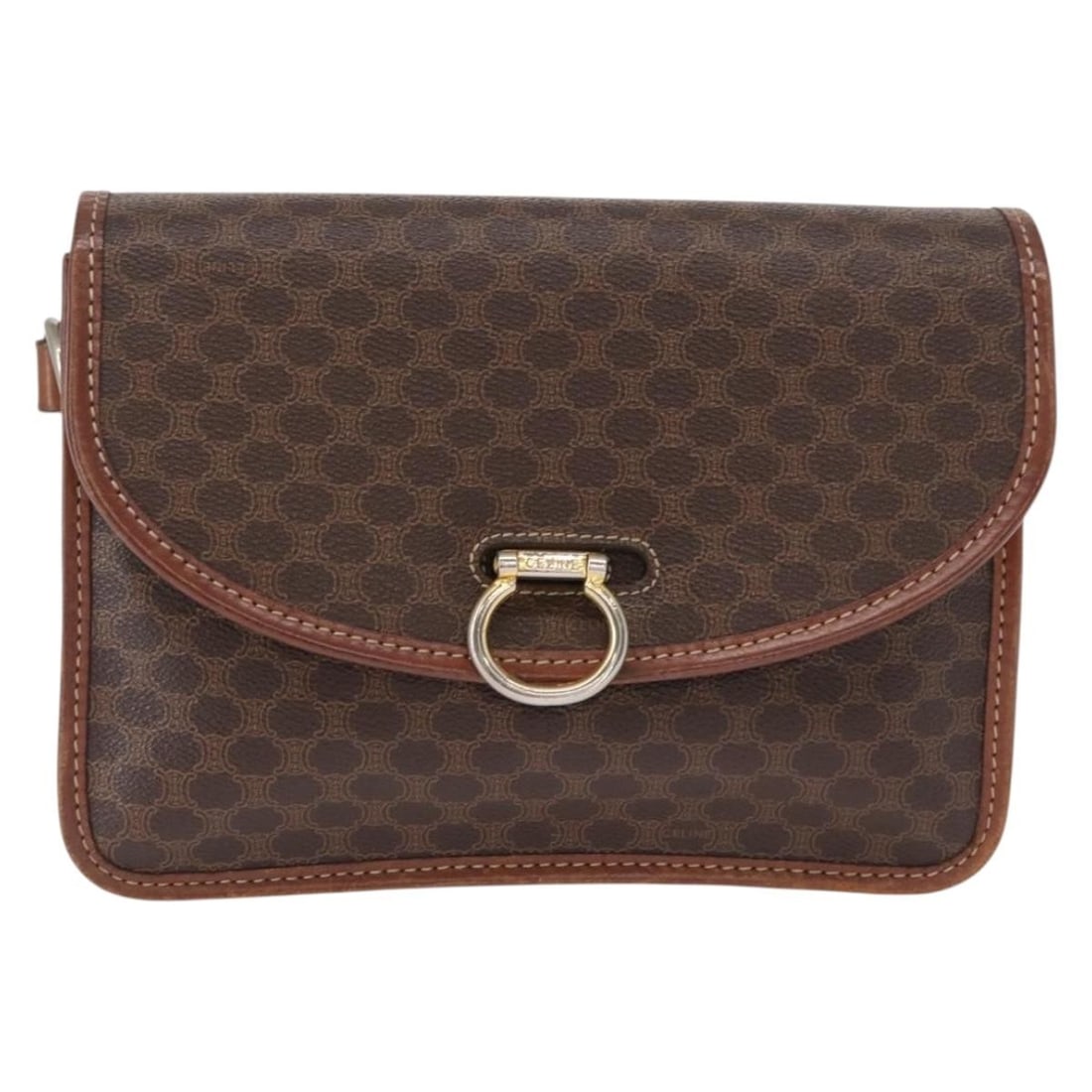 Celine Vintage Macadam Brown Canvas Shoulder Bag: Celine Vintage Macadam Brown Canvas Shoulder Bag This vintage Celine Macadam shoulder bag for women features a brown canvas exterior with signs of use including rubbing and slight stains on the surfac