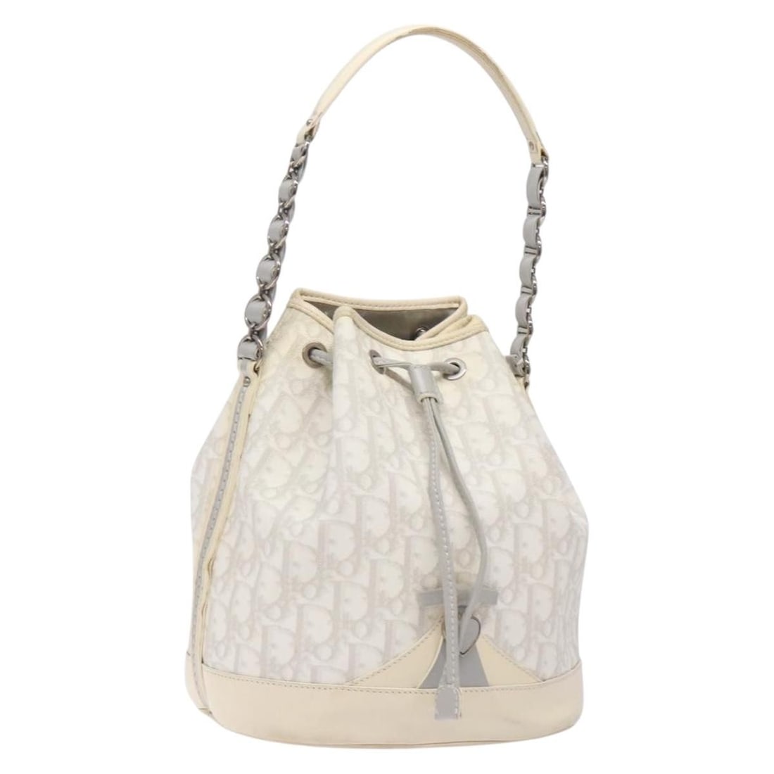 Christian Dior Trotter Shoulder Bag White Silver PVC Leather: Christian Dior Trotter Shoulder Bag White Silver PVC Leather Authentic Christian Dior Romantic shoulder bag in white and silver Trotter canvas with PVC leather trim. This women's shoulder bag was made