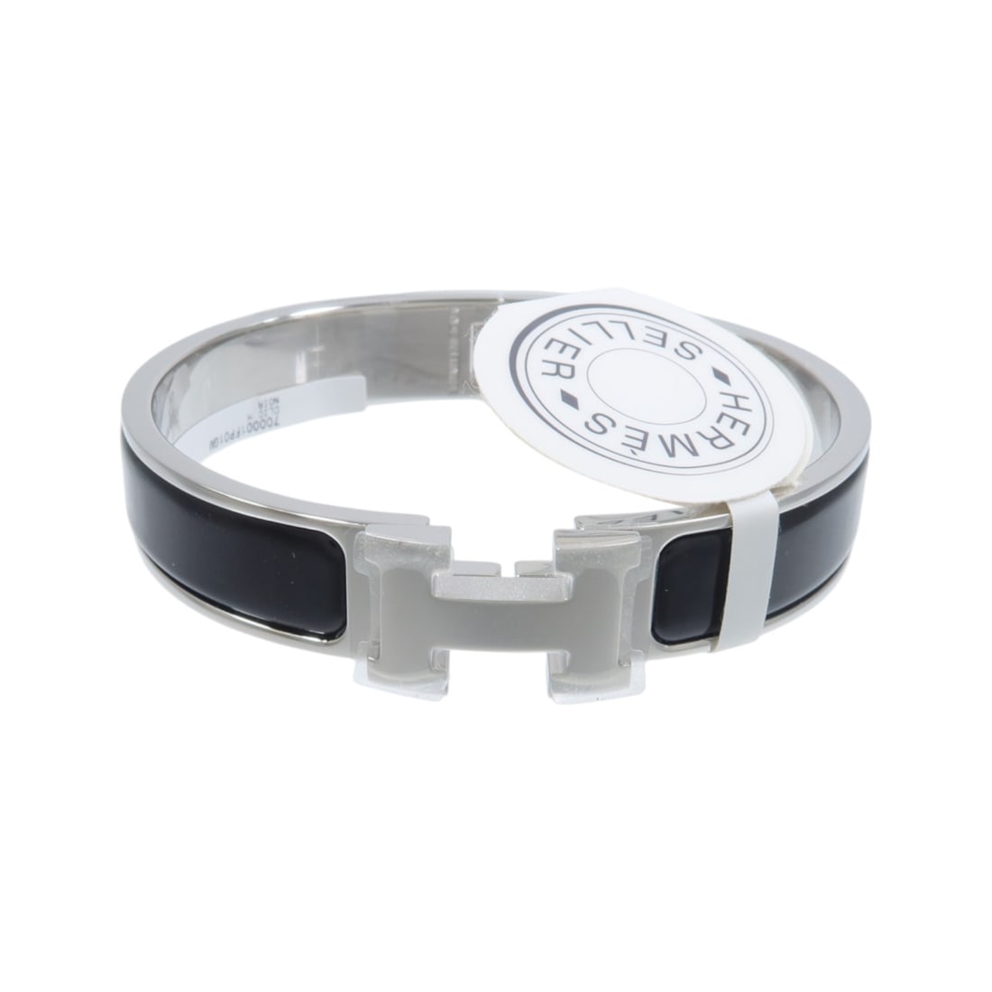 Hermes Clic H enamel bangle bracelet black with silver tone: Hermes Clic H enamel bangle bracelet black with silver tone Hermes Clic H bracelet bangle in black enamel and metal with palladium-tone hardware. Designed for women, this regular-size bracelet comes w