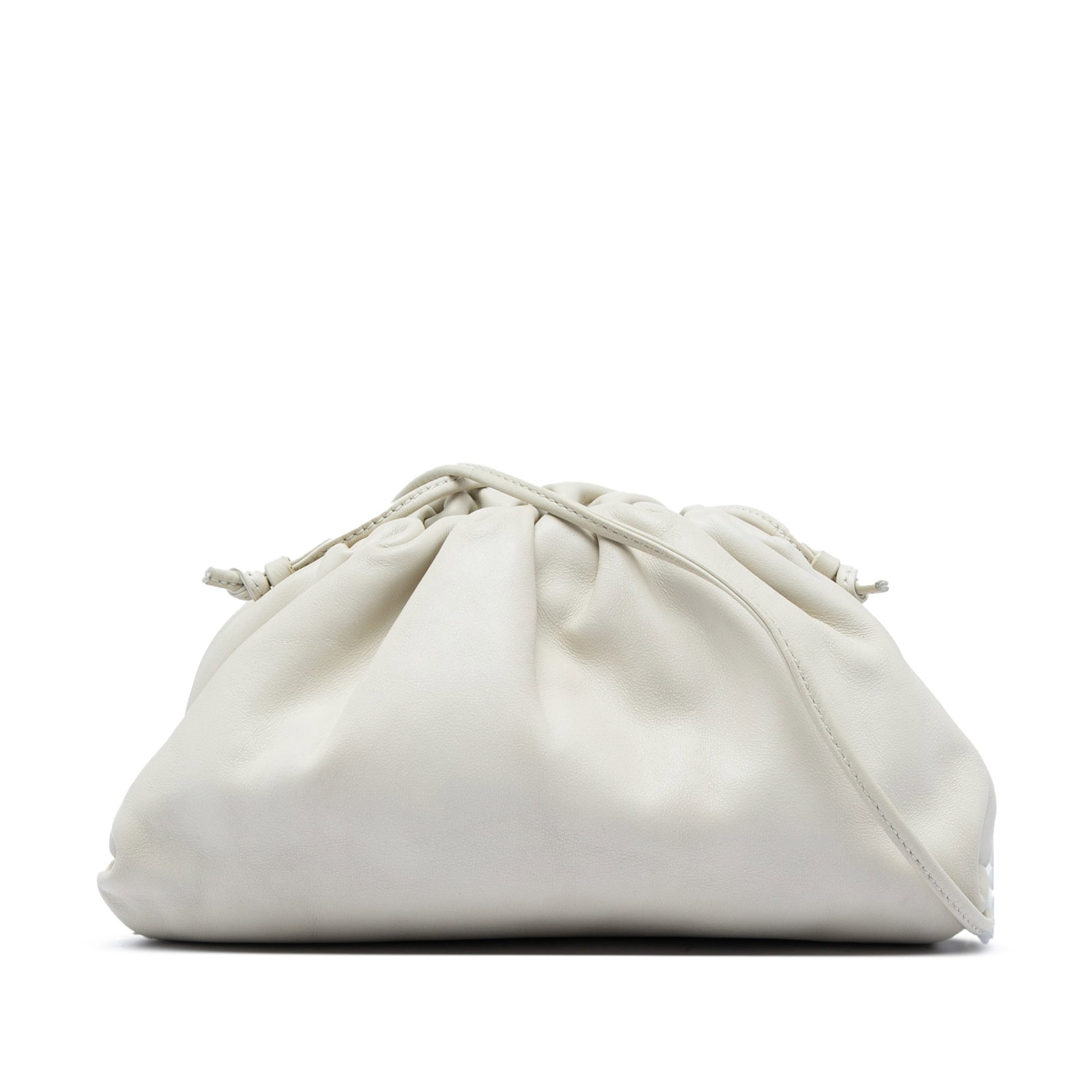 Bottega Veneta The Mini Pouch Lambskin Crossbody Bag White: Bottega Veneta The Mini Pouch Lambskin Crossbody Bag White Bottega Veneta The Mini Pouch Crossbody is crafted in lambskin leather and features a streamlined silhouette with a leather strap and magneti