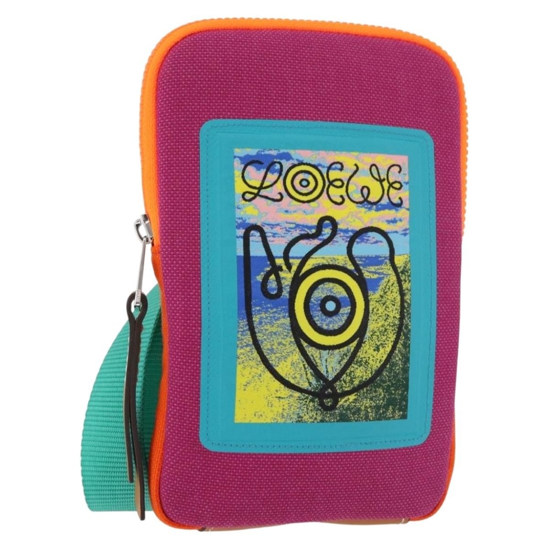 LOEWE canvas shoulder pouch bag multicolor silver women: LOEWE canvas shoulder pouch bag multicolor silver women Authentic LOEWE shoulder pouch in multicolor and silver canvas. This women's shoulder bag is made in Japan and includes only the item shown; the