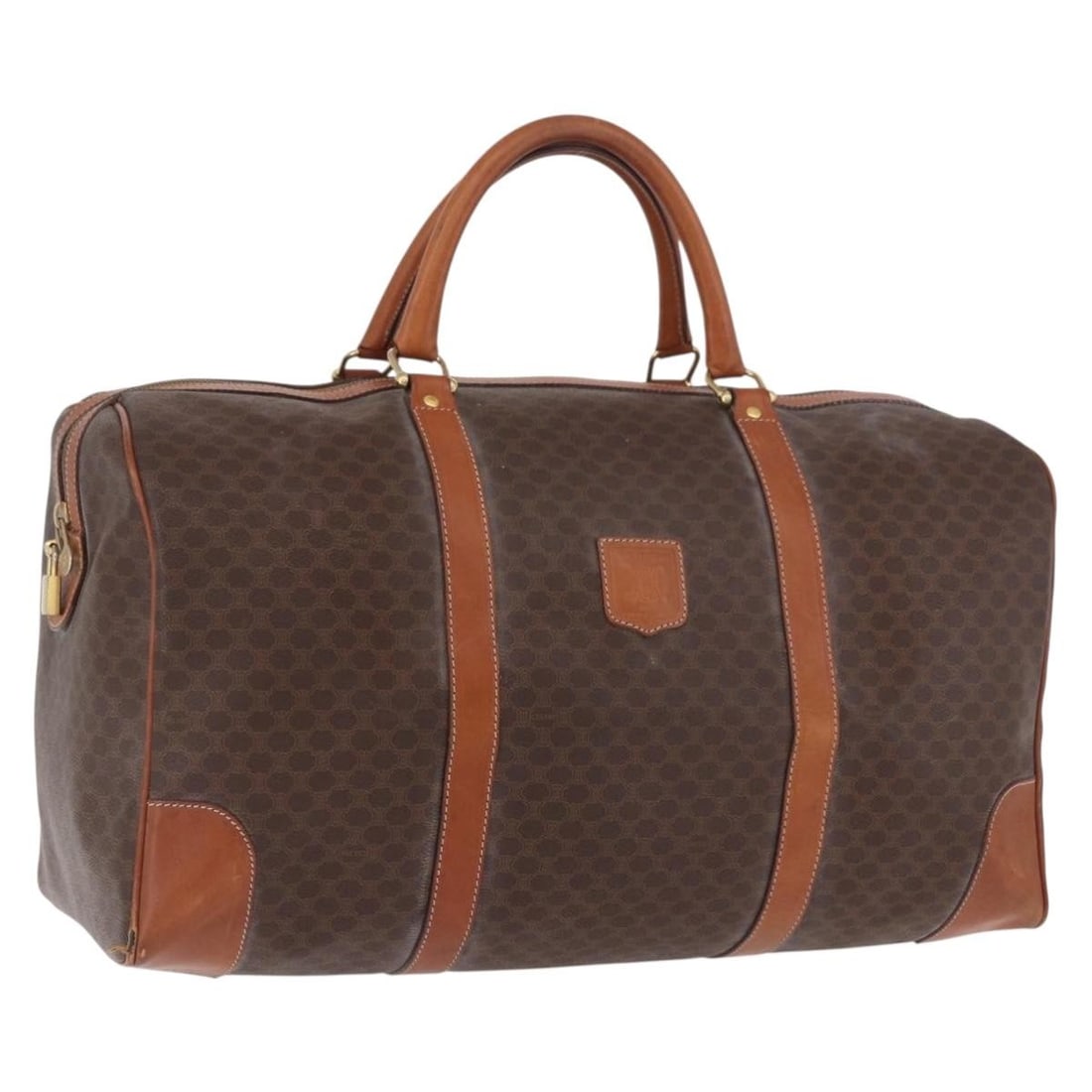 CELINE Macadam Boston Bag Brown PVC Leather Canvas Italy: CELINE Macadam Boston Bag Brown PVC Leather Canvas Italy Authentic CELINE Macadam canvas Boston bag in brown with gold-tone accents, crafted with PVC leather trim. Made in Italy, this women's bag is s