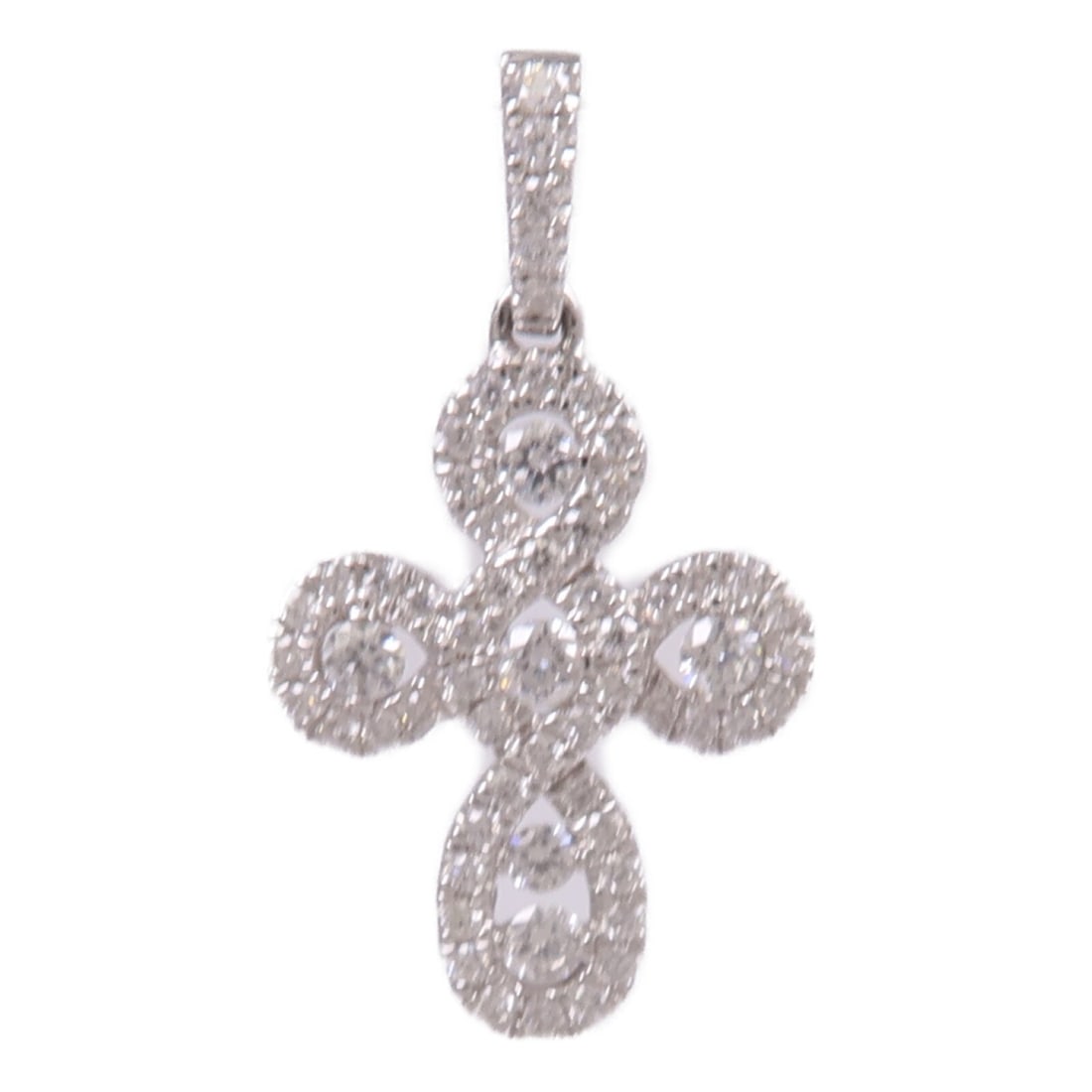 18K White Gold Pendant Top with Diamond Silver Tone: 18K White Gold Pendant Top with Diamond Silver Tone A women's pendant top in K18WG white gold with diamond accents. The piece is finished in silver and clear tones and measures 17 mm x 13 mm. It weigh