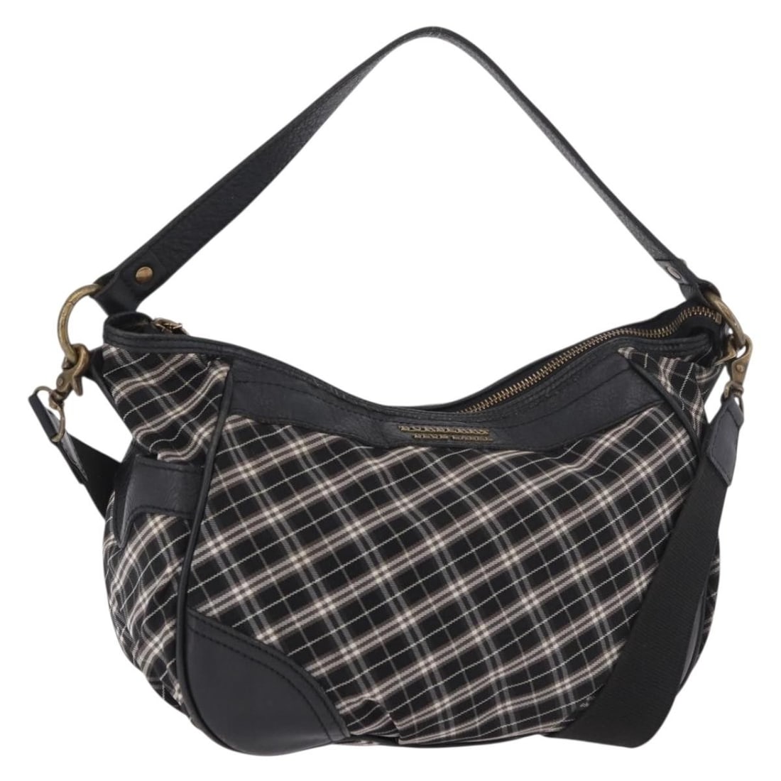 BURBERRY Blue Label Nova Check 2way Canvas Handbag Black Gold: BURBERRY Blue Label Nova Check 2way Canvas Handbag Black Gold Burberry Blue Label hand bag in canvas with a black and gold color combination. This 2-way bag includes a shoulder strap and was made in J