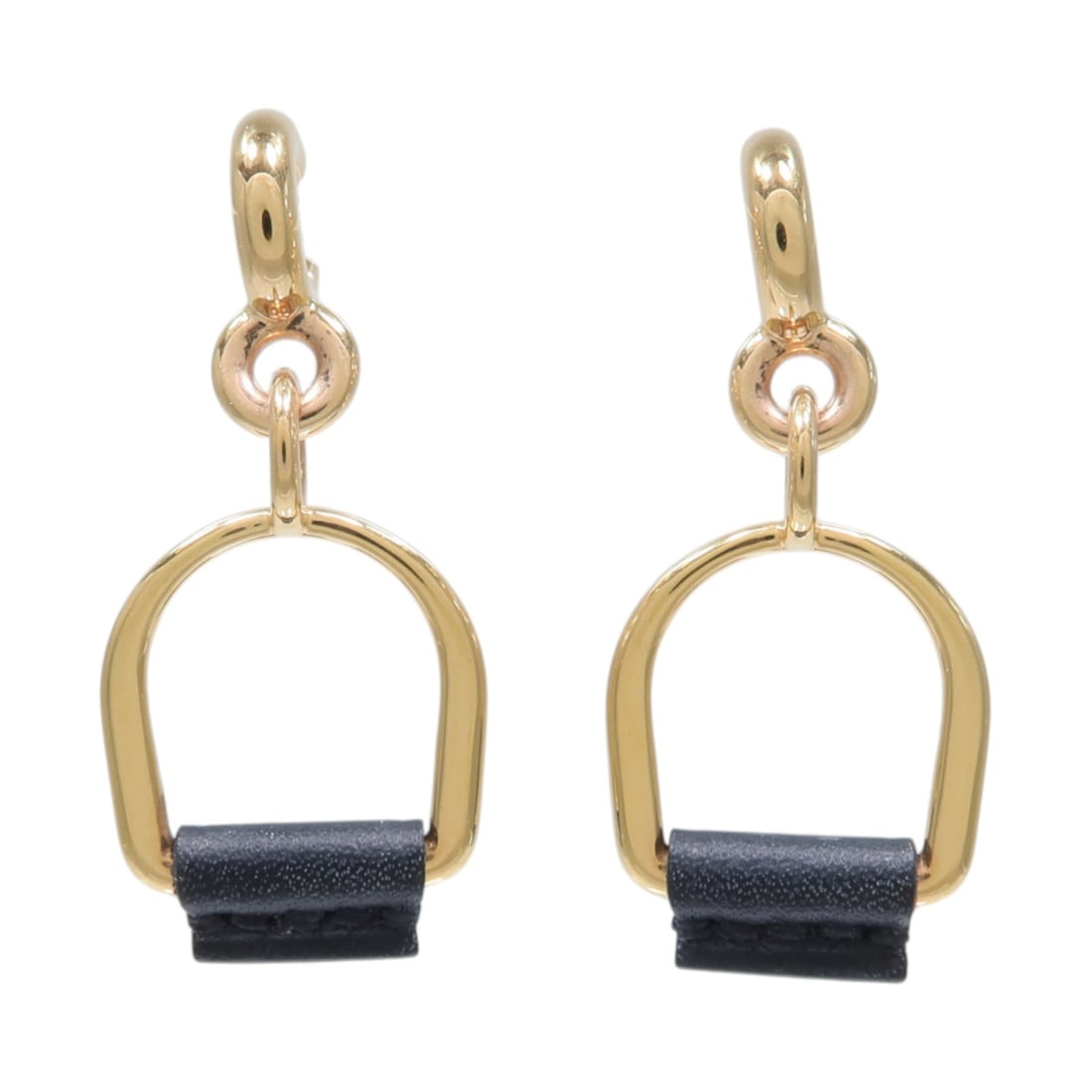 Hermes Heritage Equestre Etrier pierced earrings gold black calfskin metal (1 of 6)