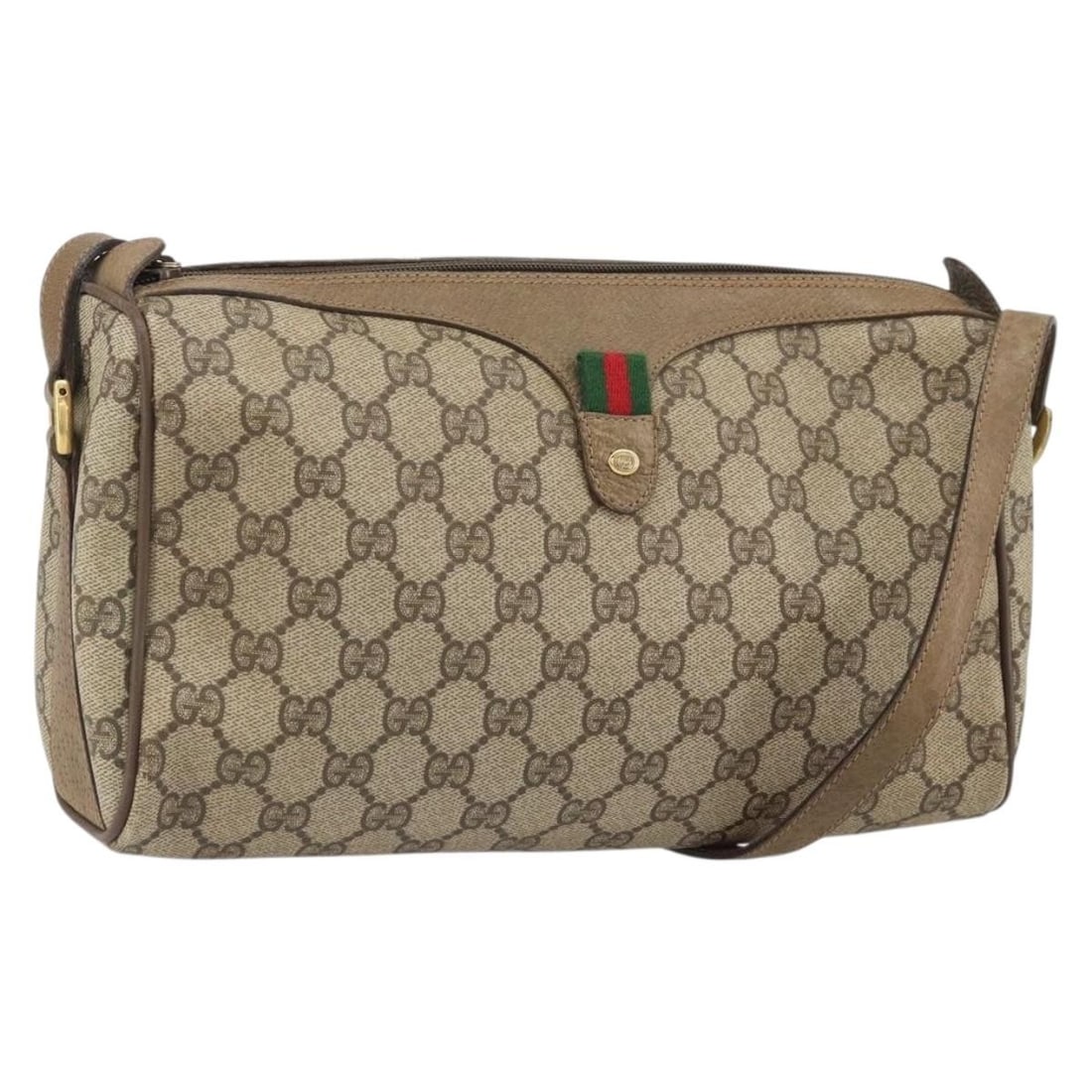 Gucci 89 02 017 GG Supreme Sherry Web PVC Shoulder Bag Beige Gold: Gucci 89 02 017 GG Supreme Sherry Web PVC Shoulder Bag Beige Gold Gucci GG Supreme Web Sherry Line shoulder bag in beige and gold PVC leather with GG canvas. Made in Italy, this women's bag features a