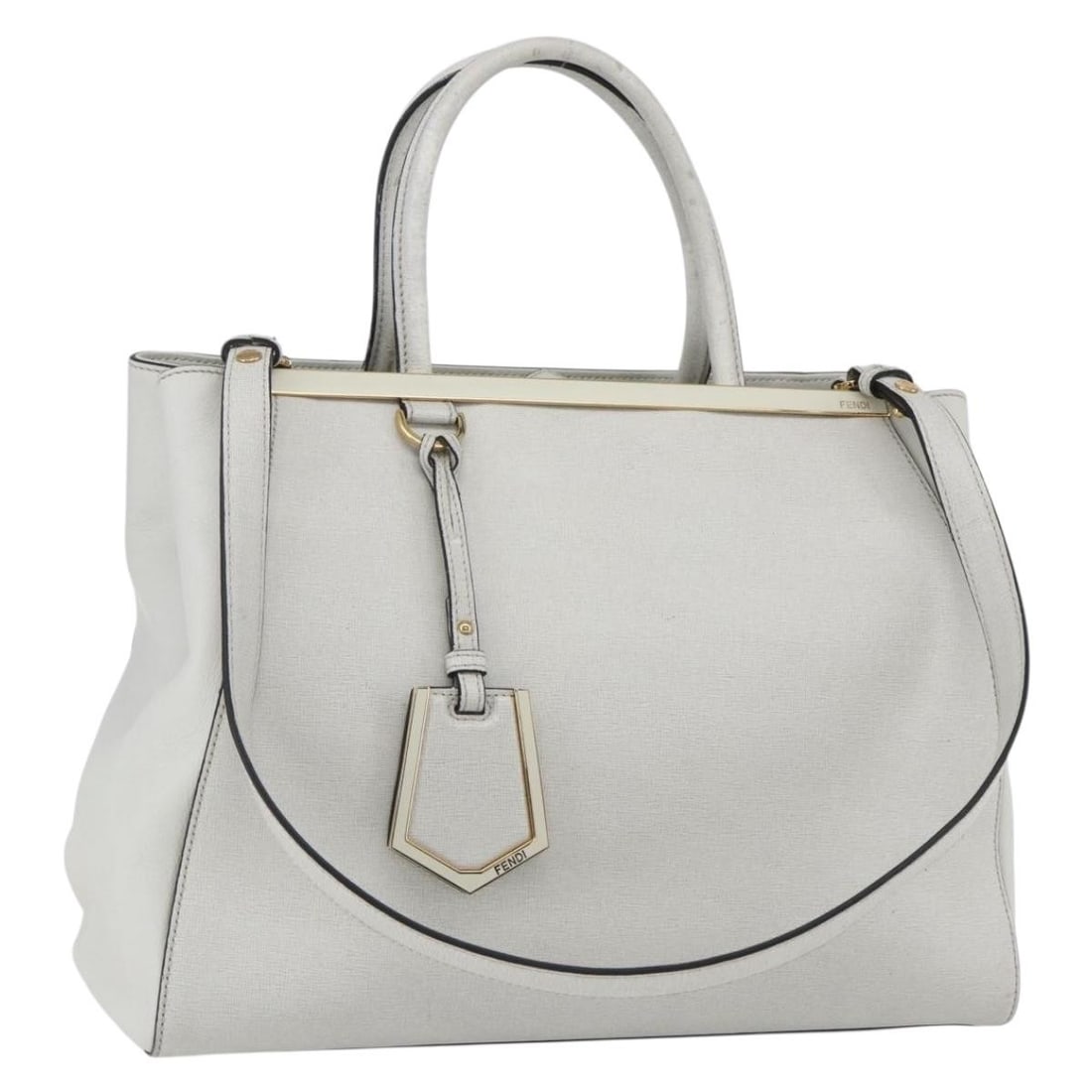 Fendi White and Gold Leather Convertible Handbag with Shoulder Strap: Fendi White and Gold Leather Convertible Handbag with Shoulder Strap This Fendi handbag is crafted from leather in a white and gold color combination. It features a two-way design with both handles an
