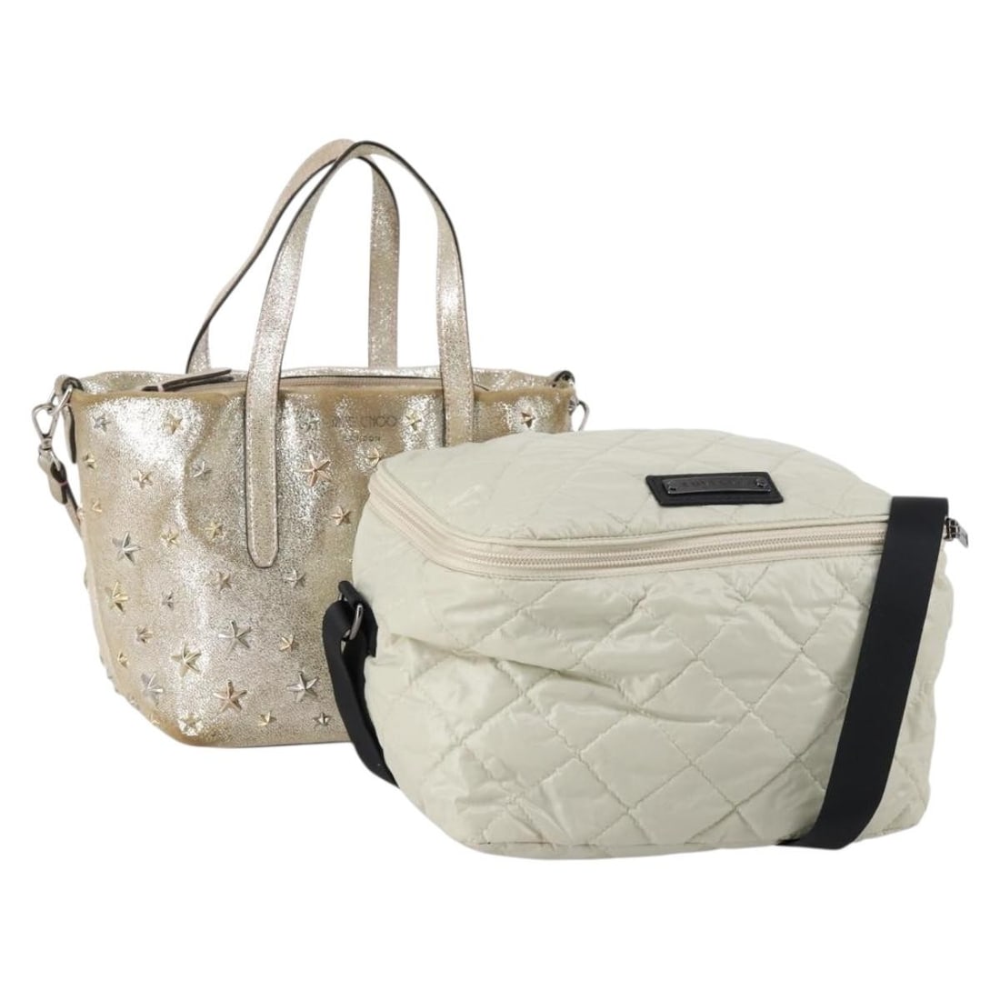 BURBERRY Jimmy Choo Beige Ivory Shoulder Bag Set Authentic: BURBERRY Jimmy Choo Beige Ivory Shoulder Bag Set Authentic This Burberry shoulder bag set features a stylish design crafted from durable nylon in a chic beige and ivory color scheme. The set includes 