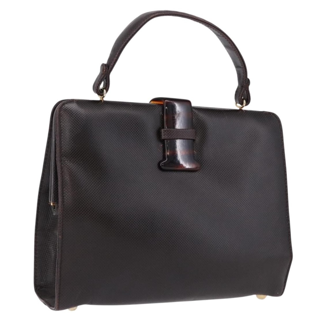 Bottega Veneta Dark Brown Leather Handbag with Dust Bag: Bottega Veneta Dark Brown Leather Handbag with Dust Bag Bottega Veneta women's dark brown leather hand bag with gold-tone accents, made in Italy. Includes a dust bag. Condition is heavily used, with v