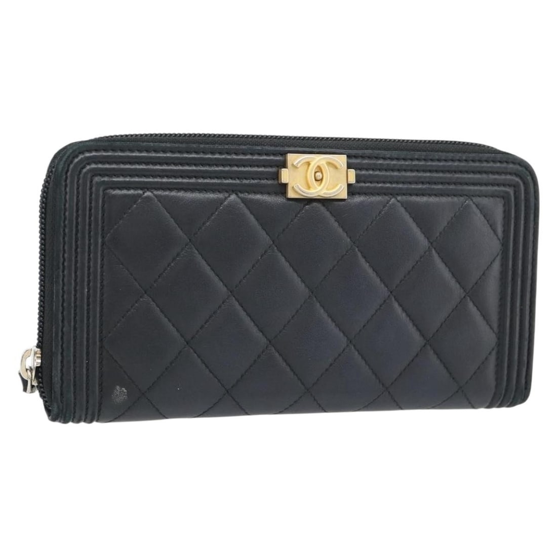CHANEL Boy Chanel Lamb Skin Long Wallet Black Gold: CHANEL Boy Chanel Lamb Skin Long Wallet Black Gold Chanel Boy Chanel long wallet in black lamb skin with gold-tone accents. This women's wallet is made in Italy and includes the dust bag, item box, an