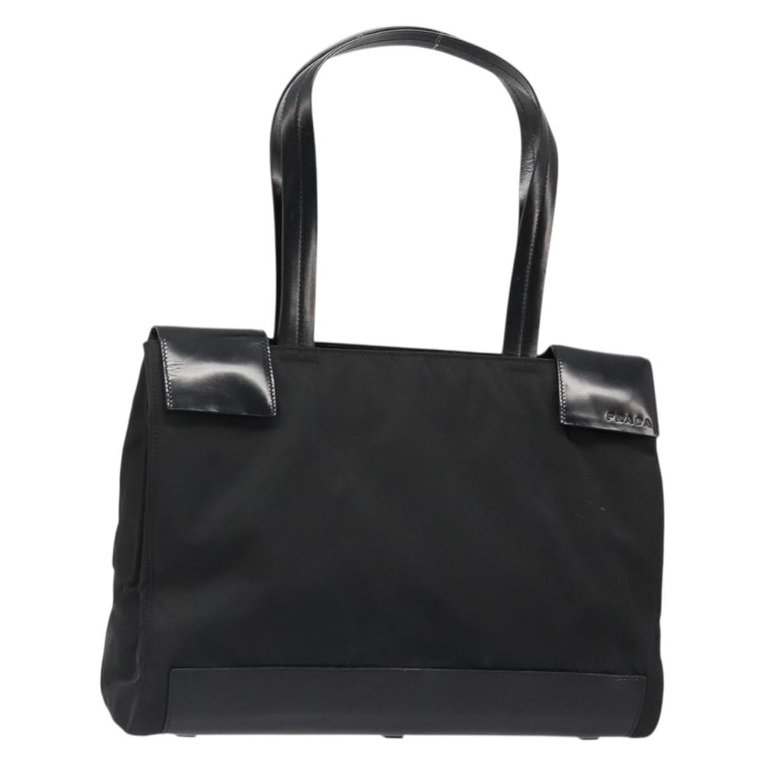Prada Black Nylon Hand Bag Silver Tone with Guarantee Card: Prada Black Nylon Hand Bag Silver Tone with Guarantee Card Prada women's nylon handbag in black with silver-tone accents, made in Italy. Includes the guarantee card. This heavily used bag shows loss o
