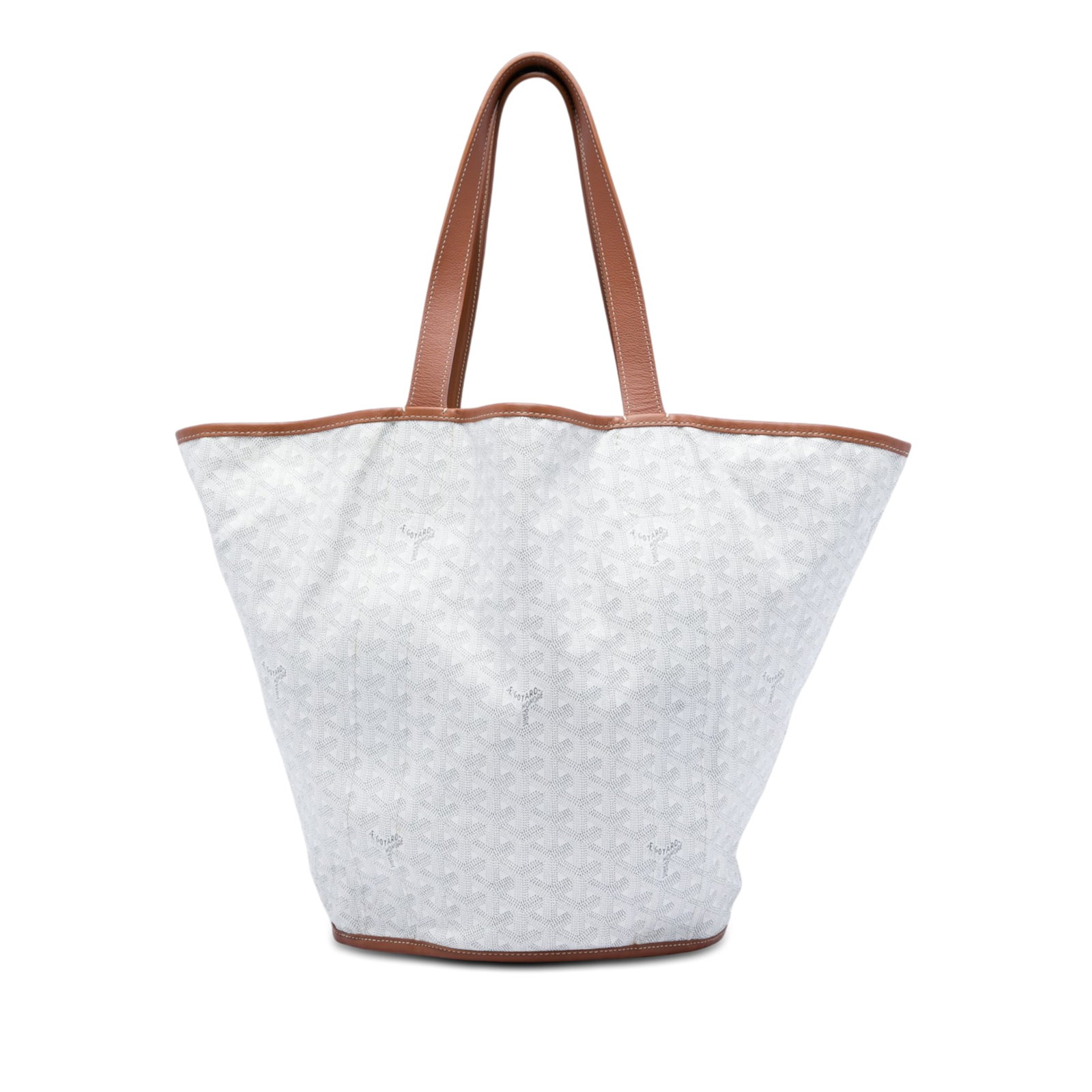 Goyard Belharra Reversible Tote in White Goyardine Canvas: Goyard Belharra Reversible Tote in White Goyardine Canvas Reversible Belharra tote with a canvas and coated canvas body, leather trim, flat leather handles, and an open top. Made in France. Condition 