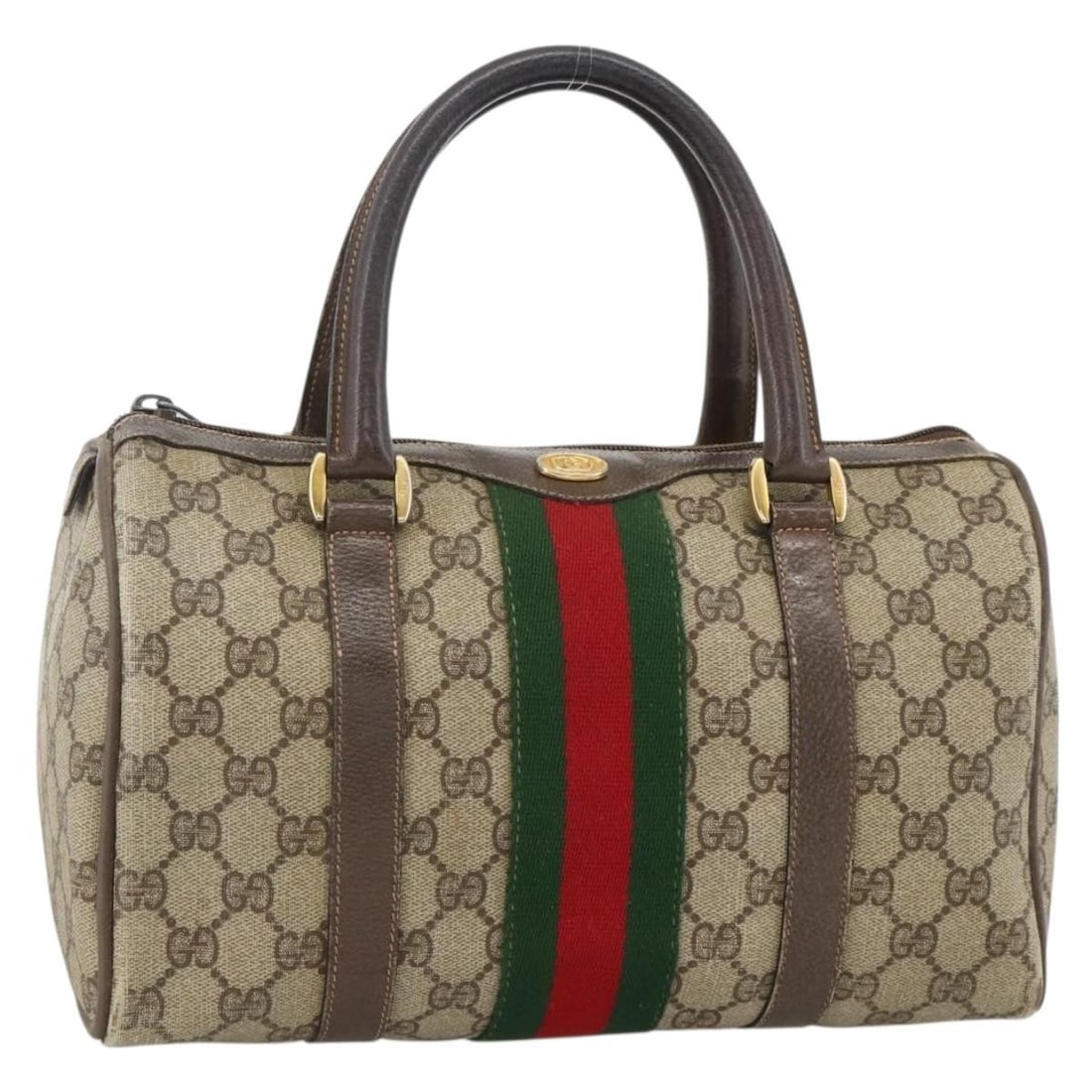 Gucci 98 02 006 Boston Bag GG Supreme PVC Leather Beige Gold (1 of 18)