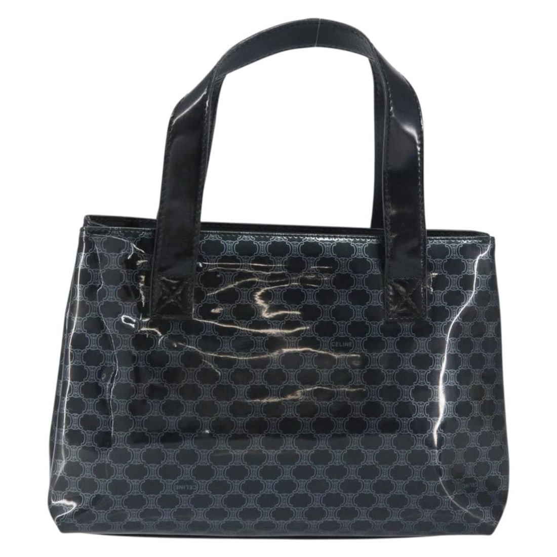 Celine Macadam Vintage Black Vinyl Shopper Tote Bag from Italy: Celine Macadam Vintage Black Vinyl Shopper Tote Bag from Italy This Celine Vintage Macadam Shopper Tote is crafted from durable plastic in black and designed for women. The bag features a spacious int