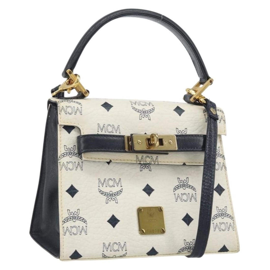 MCM Vicetos 2way Handbag White Gold PVC Leather with Shoulder Strap (1 of 18)