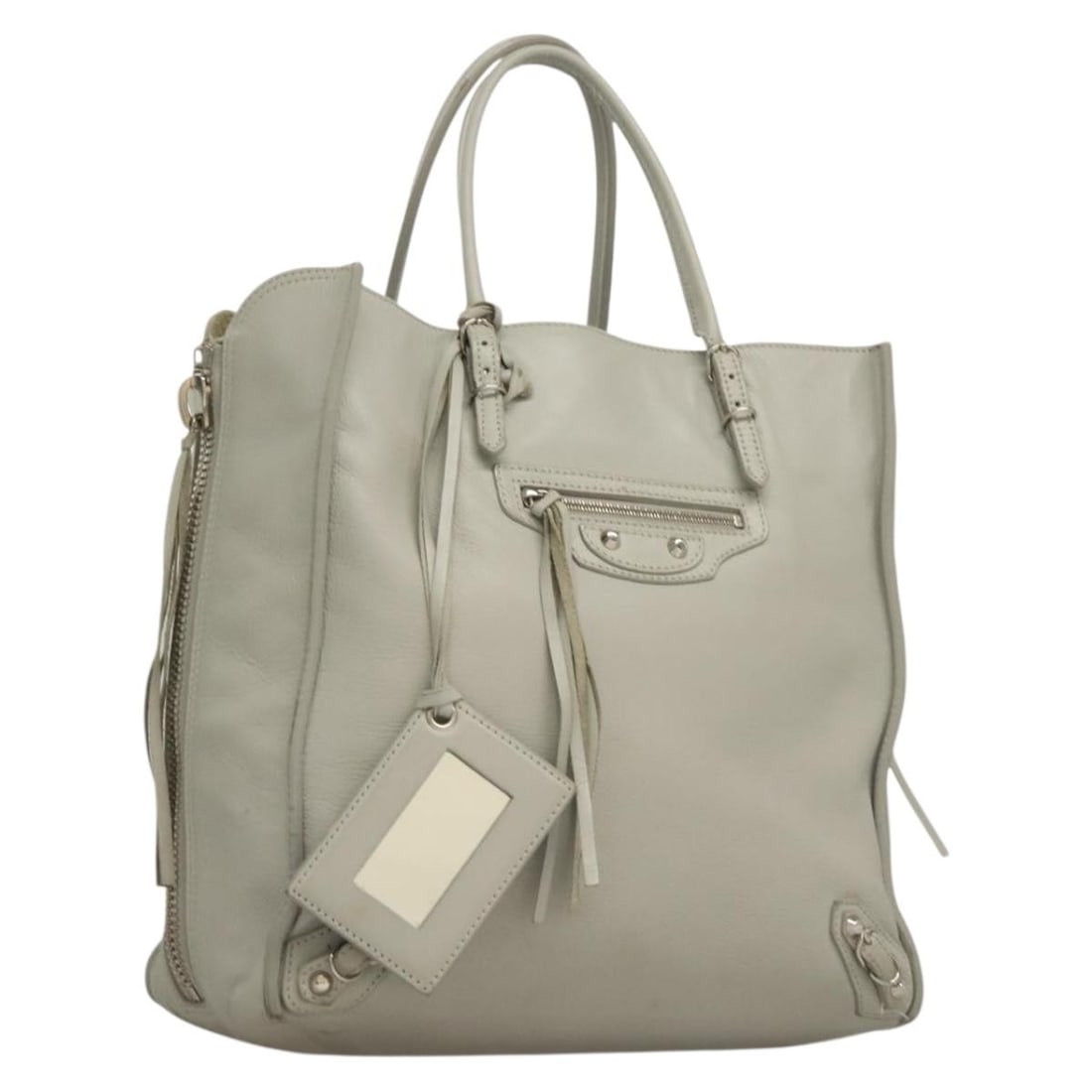 Balenciaga Paper Leather Handbag Gray Silver Made in Italy: Balenciaga Paper Leather Handbag Gray Silver Made in Italy Balenciaga The Paper handbag in gray and silver leather with a 2-way design. Made in Italy, this women's handbag shows heavy use, including l