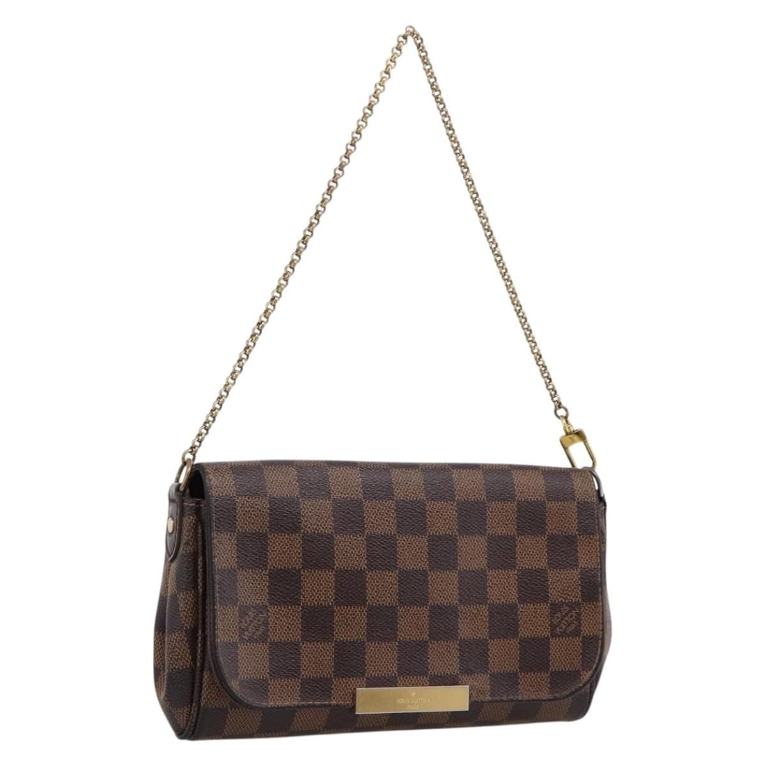 Louis Vuitton Favorit PM Damier Ebene Shoulder Bag N41276: Louis Vuitton Favorit PM Damier Ebene Shoulder Bag N41276 Louis Vuitton Favorit PM shoulder bag in Damier Ebene canvas. This women's bag is made in France and features a compact silhouette in the Dami