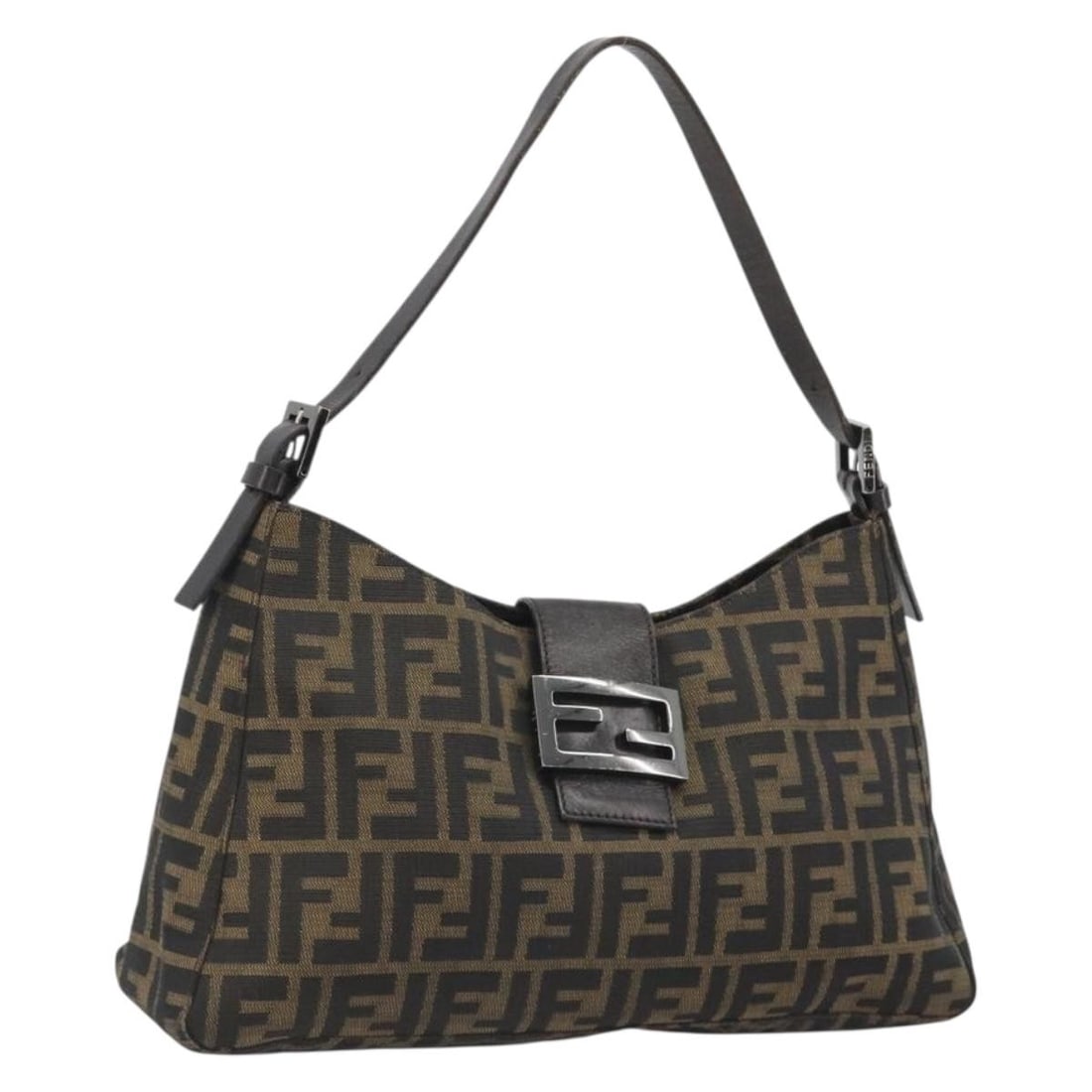 Fendi Mamma Baguette Zucca Canvas Shoulder Bag Black Brown: Fendi Mamma Baguette Zucca Canvas Shoulder Bag Black Brown Fendi Mamma Baguette shoulder bag in Zucca canvas with a black and brown exterior. Made in Italy, this women's bag measures approximately 12.