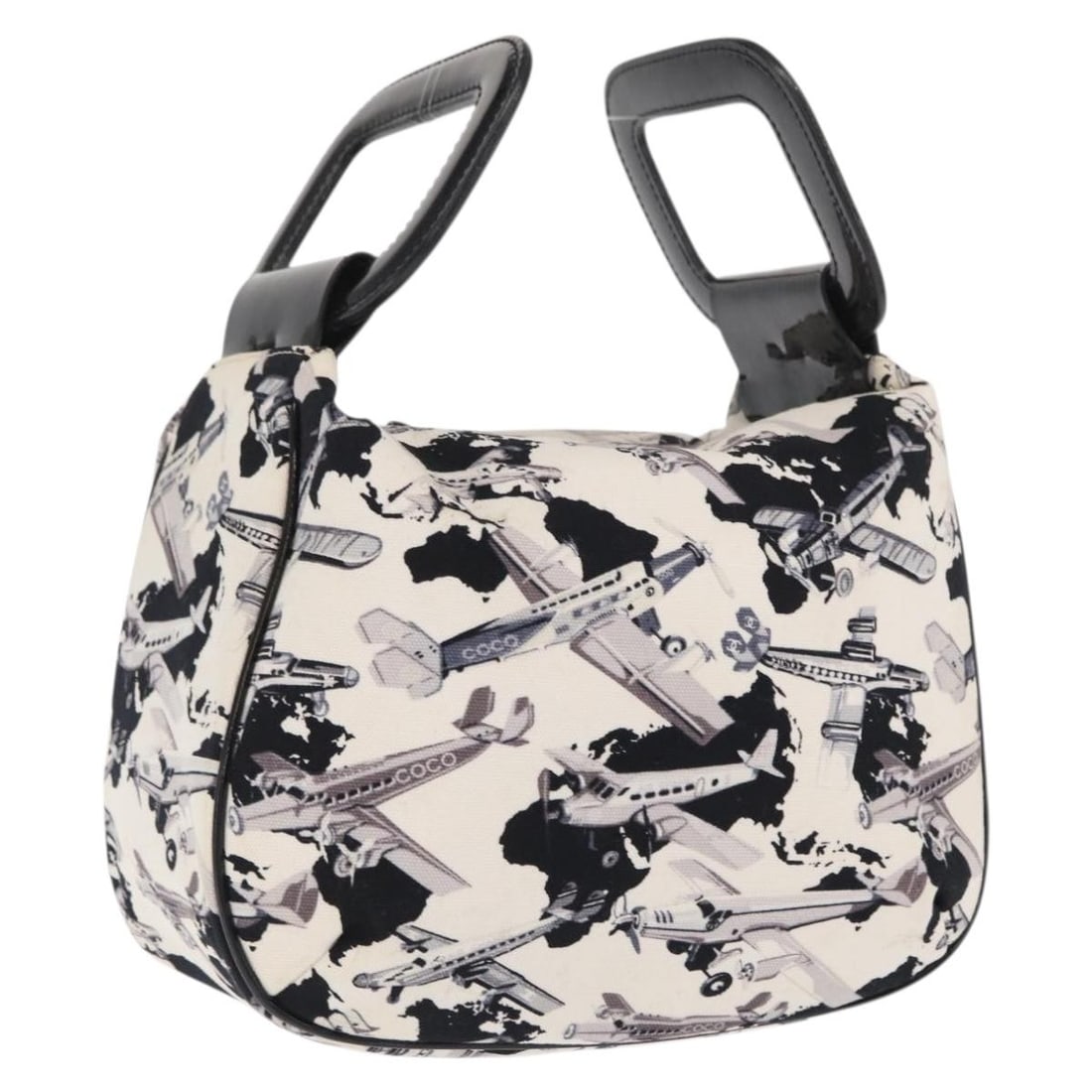 Chanel Canvas Airline Handbag White Silver Italy Made: Chanel Canvas Airline Handbag White Silver Italy Made This Chanel Airline Hand Bag features a white and silver canvas exterior with silver hardware. Crafted in Italy, the handbag measures approximatel