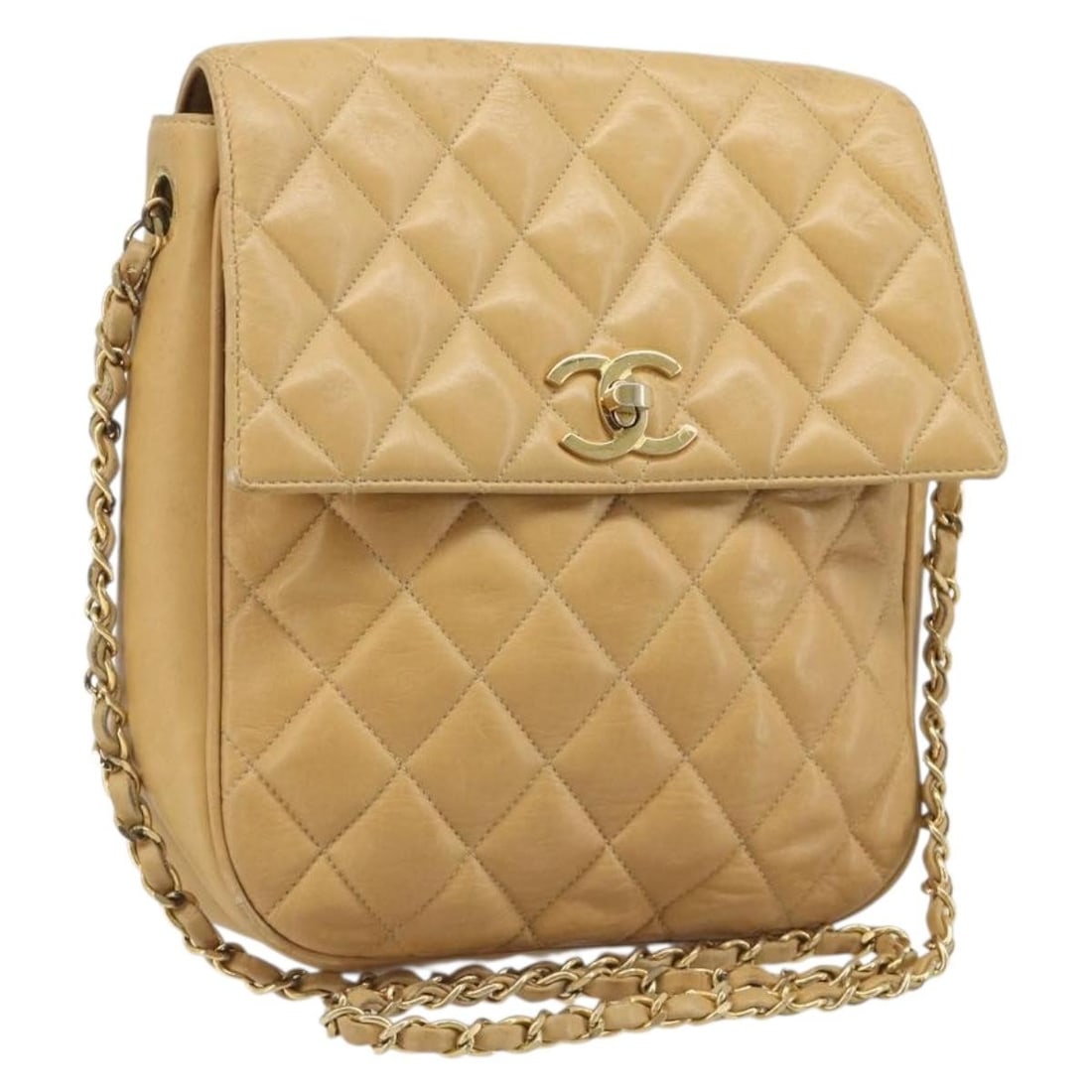 CHANEL Matelasse Leather Shoulder Bag Beige Gold CC: CHANEL Matelasse Leather Shoulder Bag Beige Gold CC Authentic CHANEL Matelasse chain shoulder bag in beige leather with gold-tone CC detailing. This women's shoulder bag is made in Italy and includes 