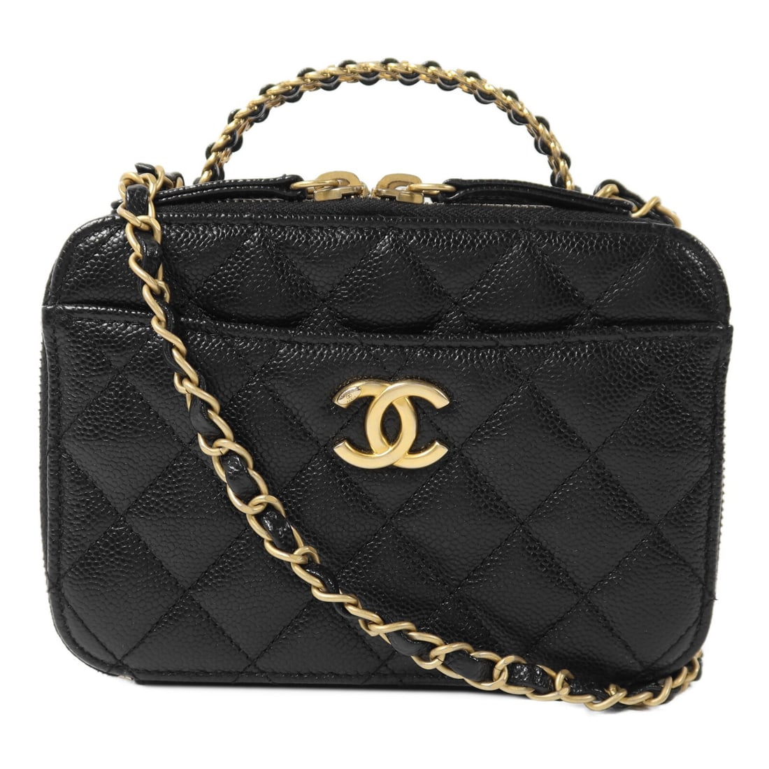 CHANEL AS3221 CC Vanity Case Black Calfskin 2 Way Chain Bag (1 of 15)